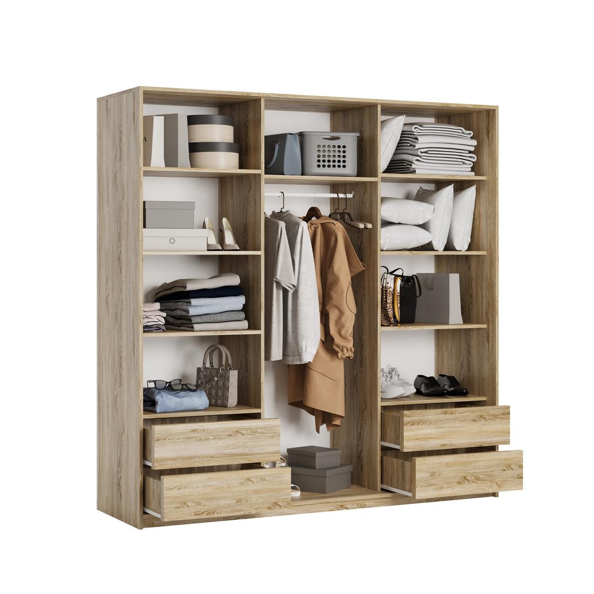 SCHWEBETÜRENSCHRANK TAVI 200/205/60 cm 3-türig mit Spiegel Sonoma Eiche - Sonoma Eiche, Holzwerkstoff (200/205/60cm) - MASSENO