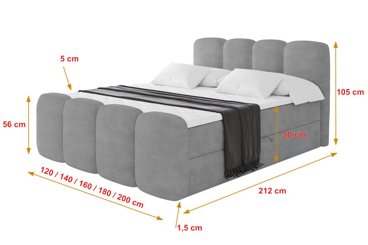 BOXBETT mit Matratze H4 und Lattenrost - NINA-Z - 120x200 cm Monolith - Hellgrau - Hellgrau, Holzwerkstoff (120/200cm) - ALTDECOR