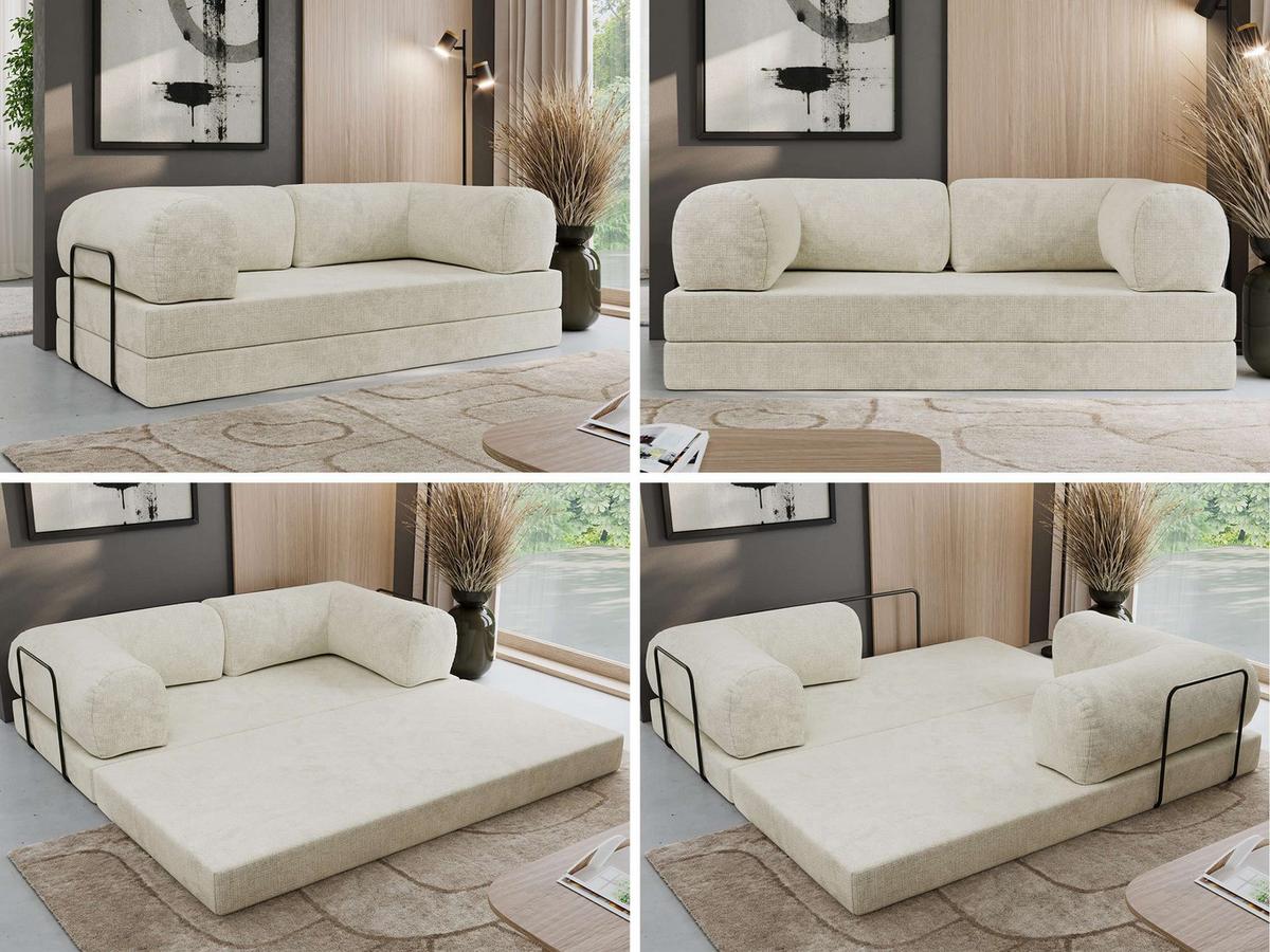 3-SITZER SOFA ORSETTO - Creme Schenille grob gewebt - Creme/Schwarz, Textil/Metall (200/70/100cm) - MKS