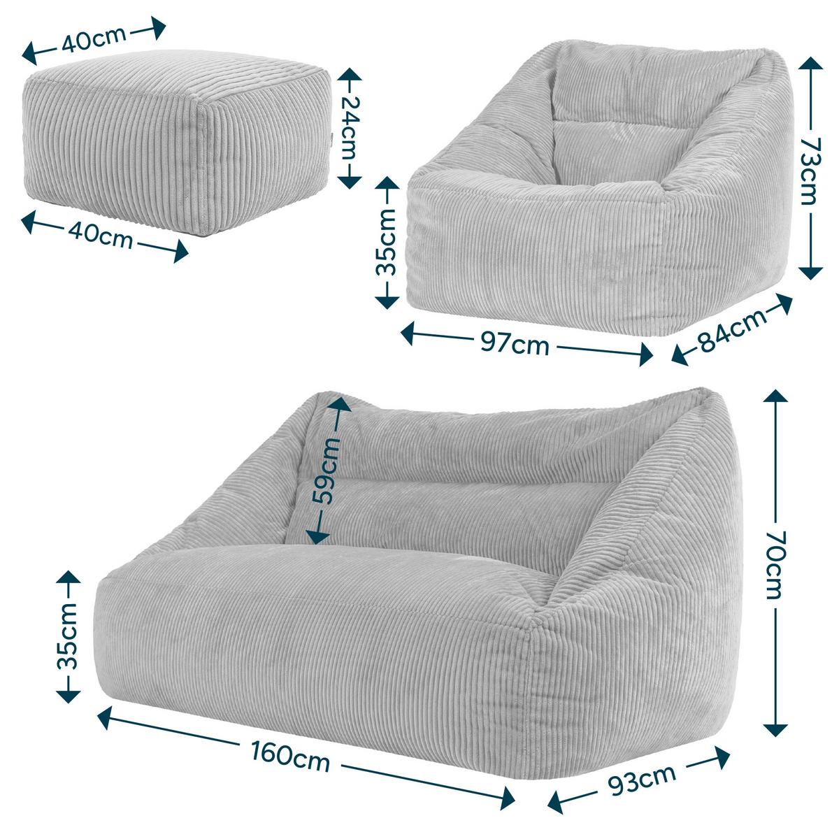 SITZSACK Sofa mit Sessel und Hocker Cecilia - Beige, Textil (160/70/93cm) - icon