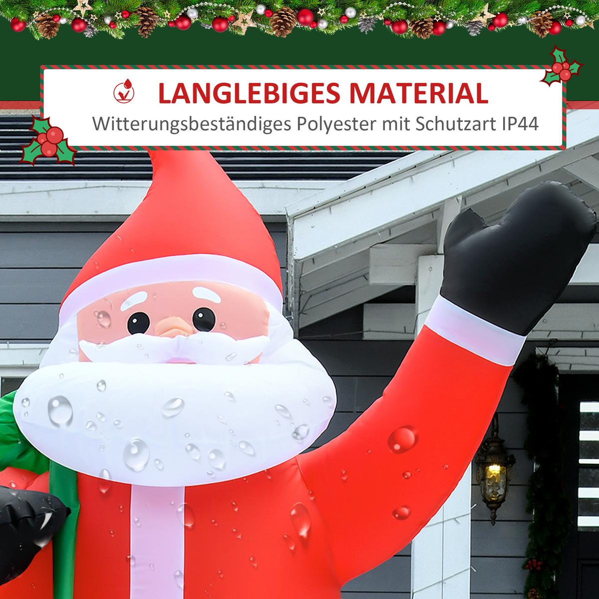AUFBLASBAR Weihnachtsdeko 2,4 m Weihnachtsmann mit LED-Beleuchtung Gartendeko - Rot, Kunststoff (100/240/140cm) - HOMCOM