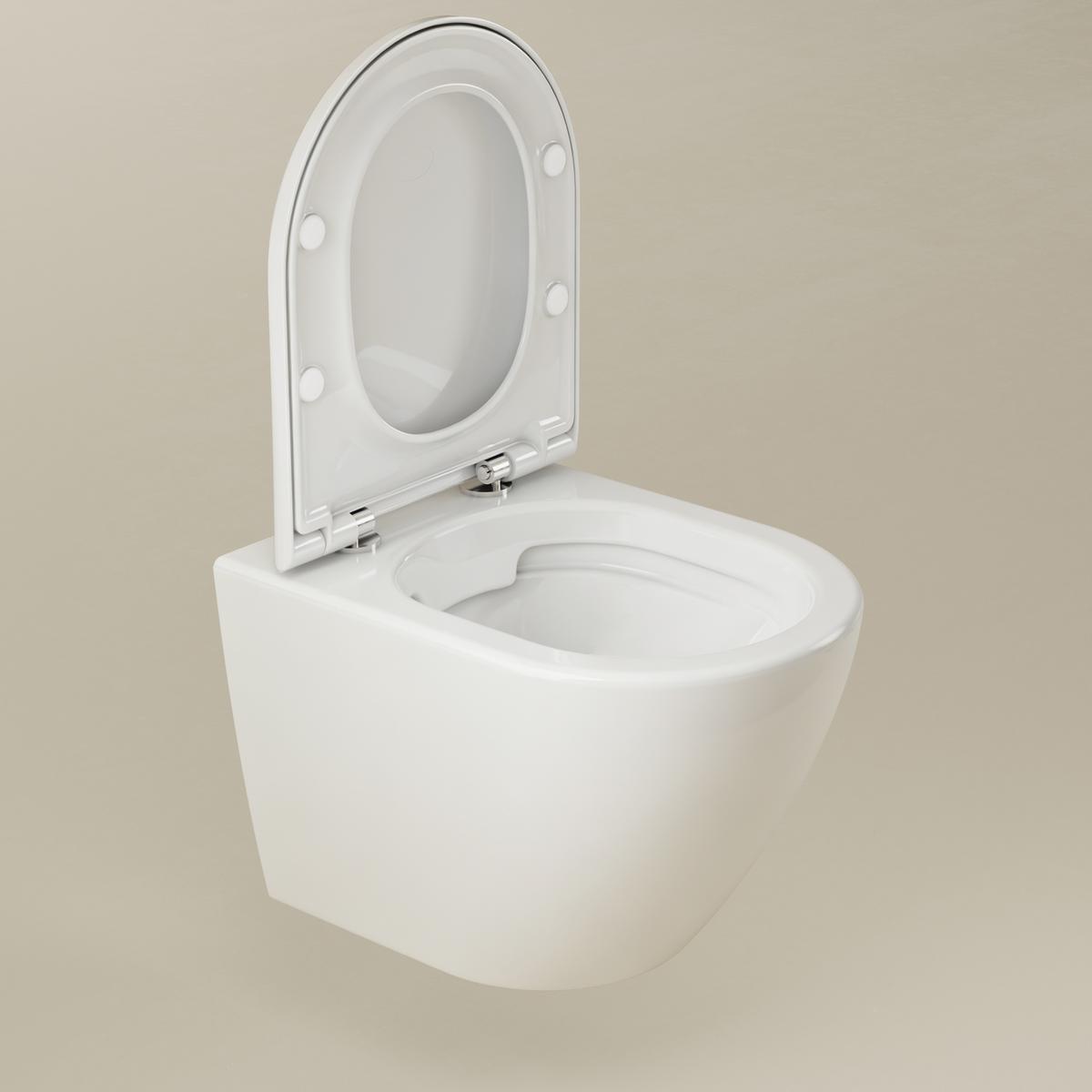 WAND-WC Set ohne Spülrand 49 x 37 cm inkl. WC-Sitz mit Absenkautomatik weiß glänzend - Weiß, Keramik (37/36/49cm) - EMKE