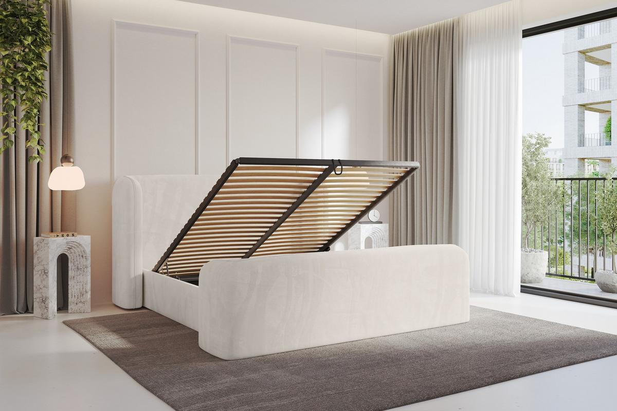 POLSTERBETT mit Bettkasten, Fußteil und Lattenrost, Bett mit Matratze H3/H4 - ESTI-Z 140x200 Beige - Greige, Holzwerkstoff/Textil (140/200cm) - ALTDECOR