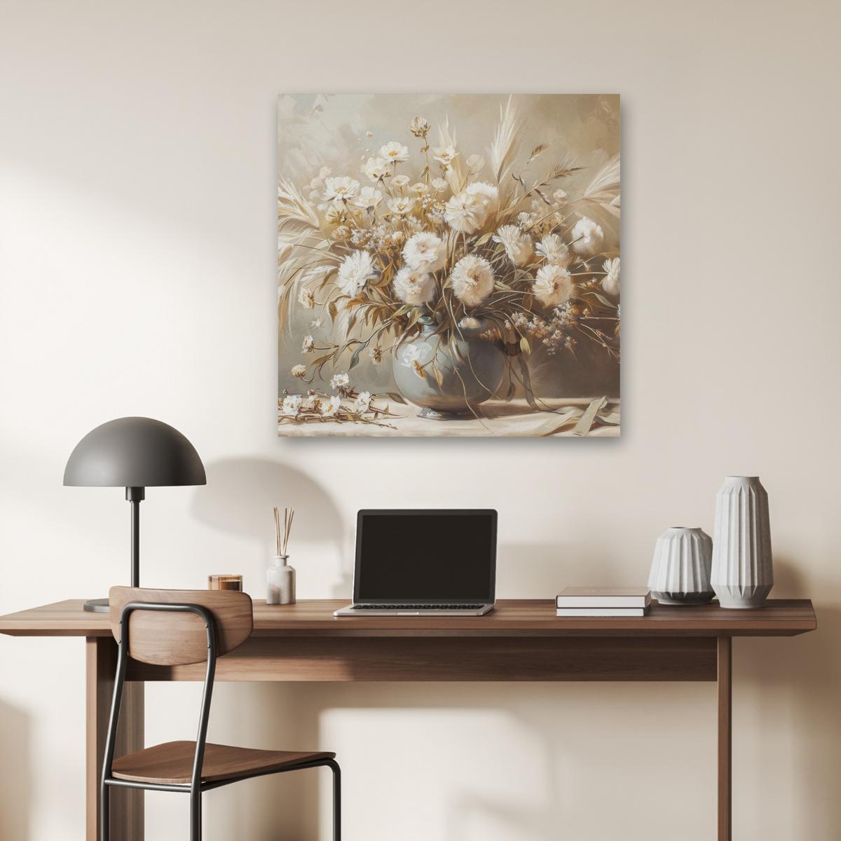 AKUSTIKBILD Blumen - Vase - Stilleben - Beige Akustikpaneele 80x80 cm - Creme, Kunststoff (80/80/0.9cm) - MuchoWow