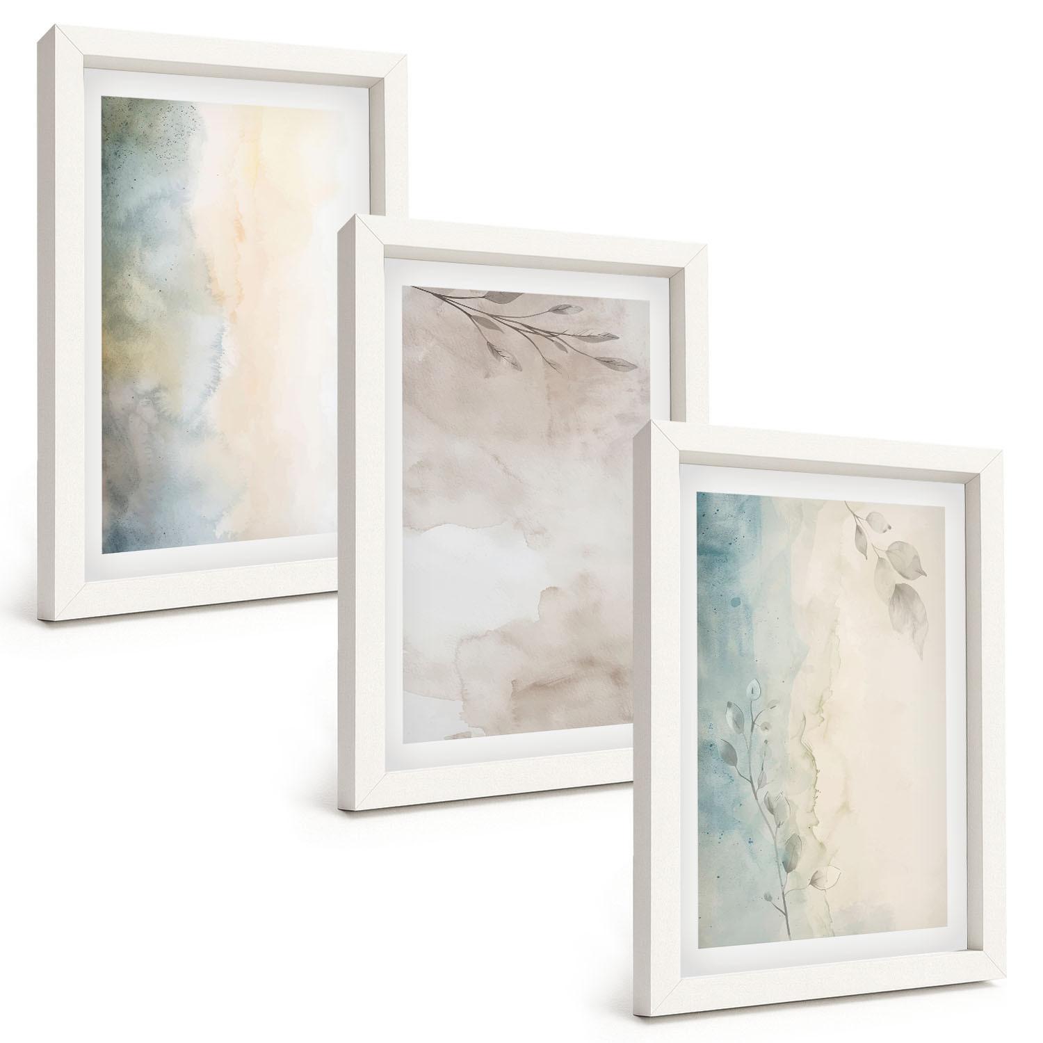 BILDER SET 3er Set - 20x30 cm Weißer Rahmen - Zarte Aquarellkartons - Weiß, Kunststoff (20/30cm) - TULUP