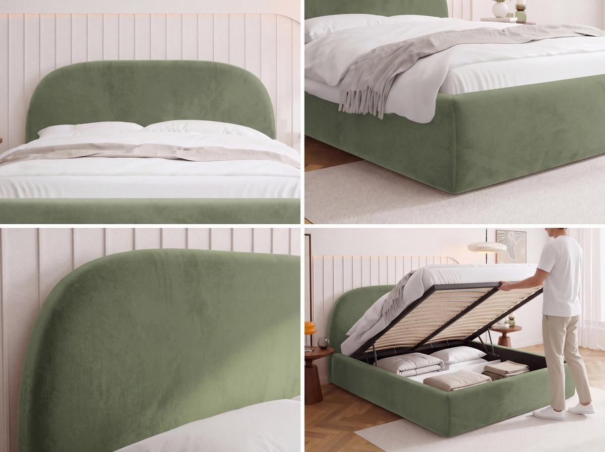 POLSTERBETT Puro mit Bettkasten, Beige Samt 200 x 200 cm – mit Metall-Lattenrost - Ecru/Beige, Kunststoff/Textil (200/200cm) - WFL GROUP