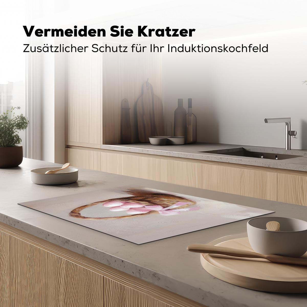 HERDABDECKPLATTE Korb - Eier - Rosa Herdabdeckung Induktionsfeld 75x52 cm - Beige, Kunststoff (75/52/0.2cm) - MuchoWow