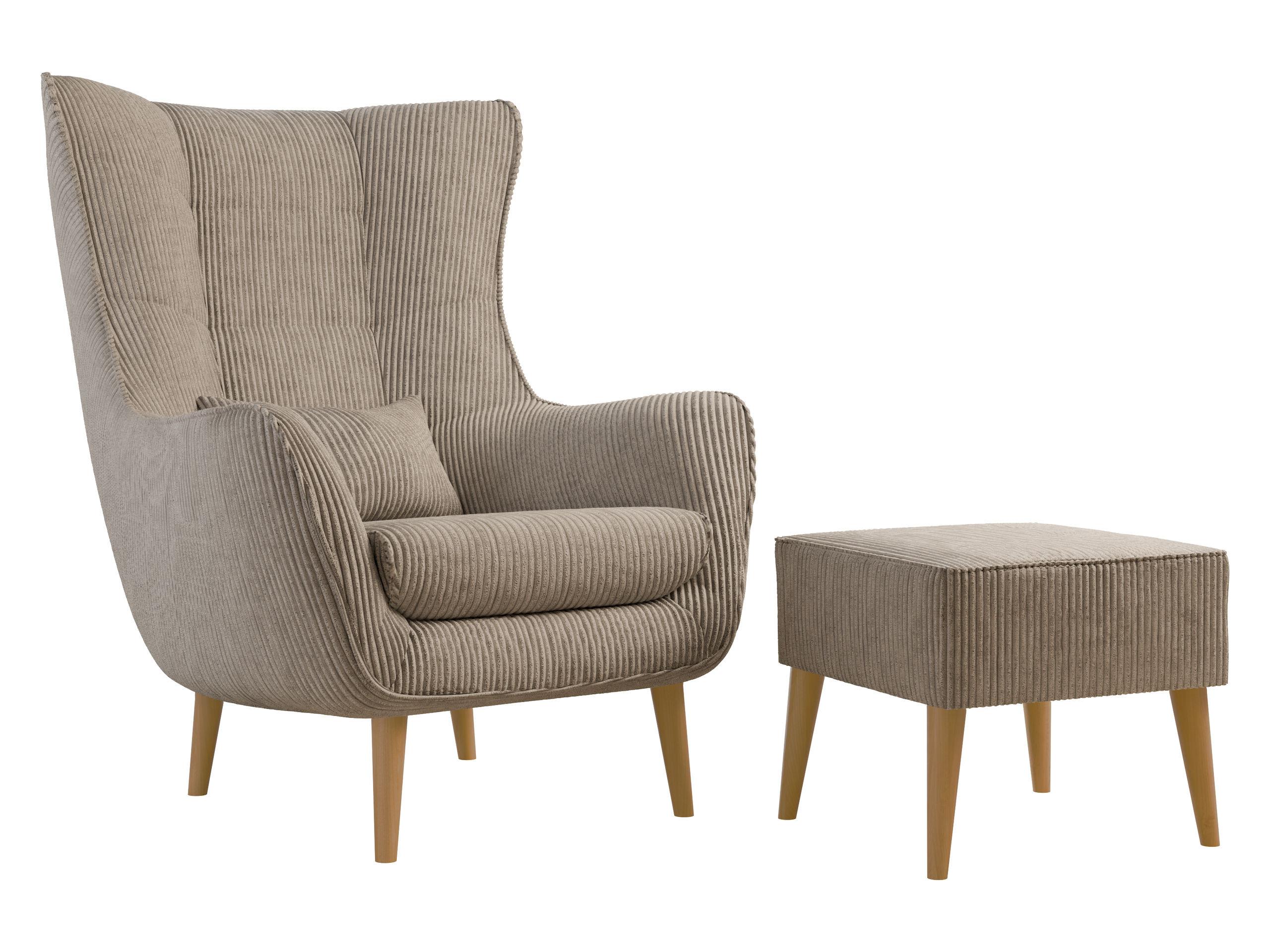 SESSEL Estjano Cord mit Fußbank - Hellbraun/Beige, Holz/Textil (80/106/95cm) - MIRJAN24