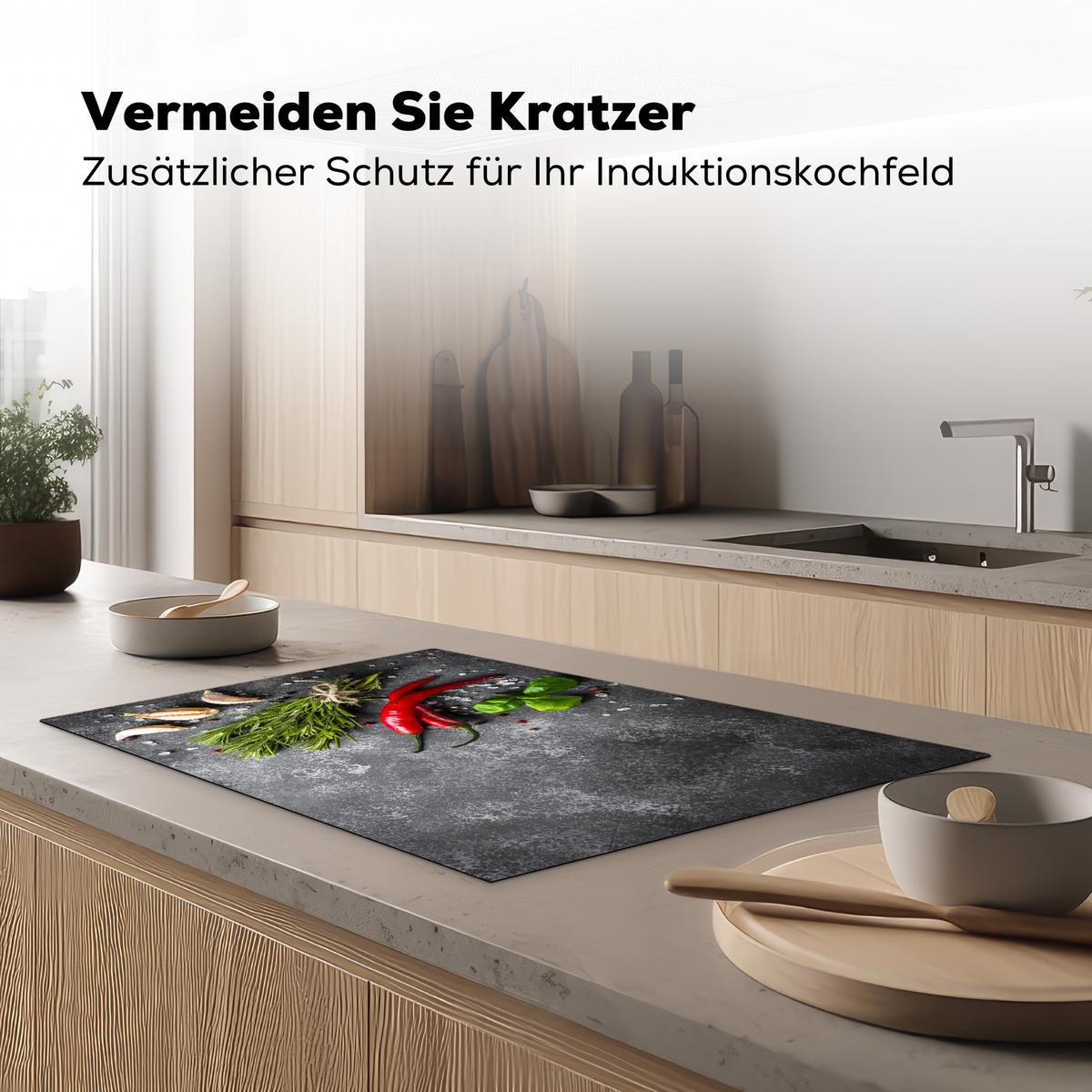 HERDABDECKPLATTE Pfeffer - Kräuter - Gewürze - Beton Induktionsmatte 81x52 cm - Rot, Kunststoff (81/52/0.2cm) - MuchoWow