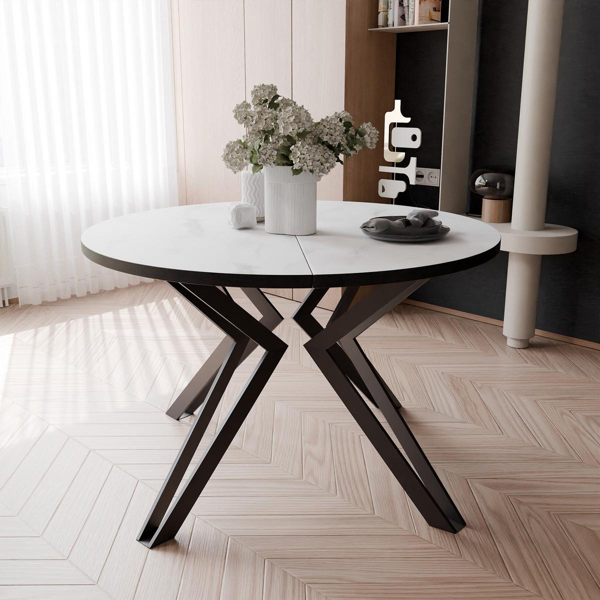 ESSTISCH ausziehbar aus MDF, Weiß - Schwarz/Weiß, Holzwerkstoff (120/120/76cm) - Idohome