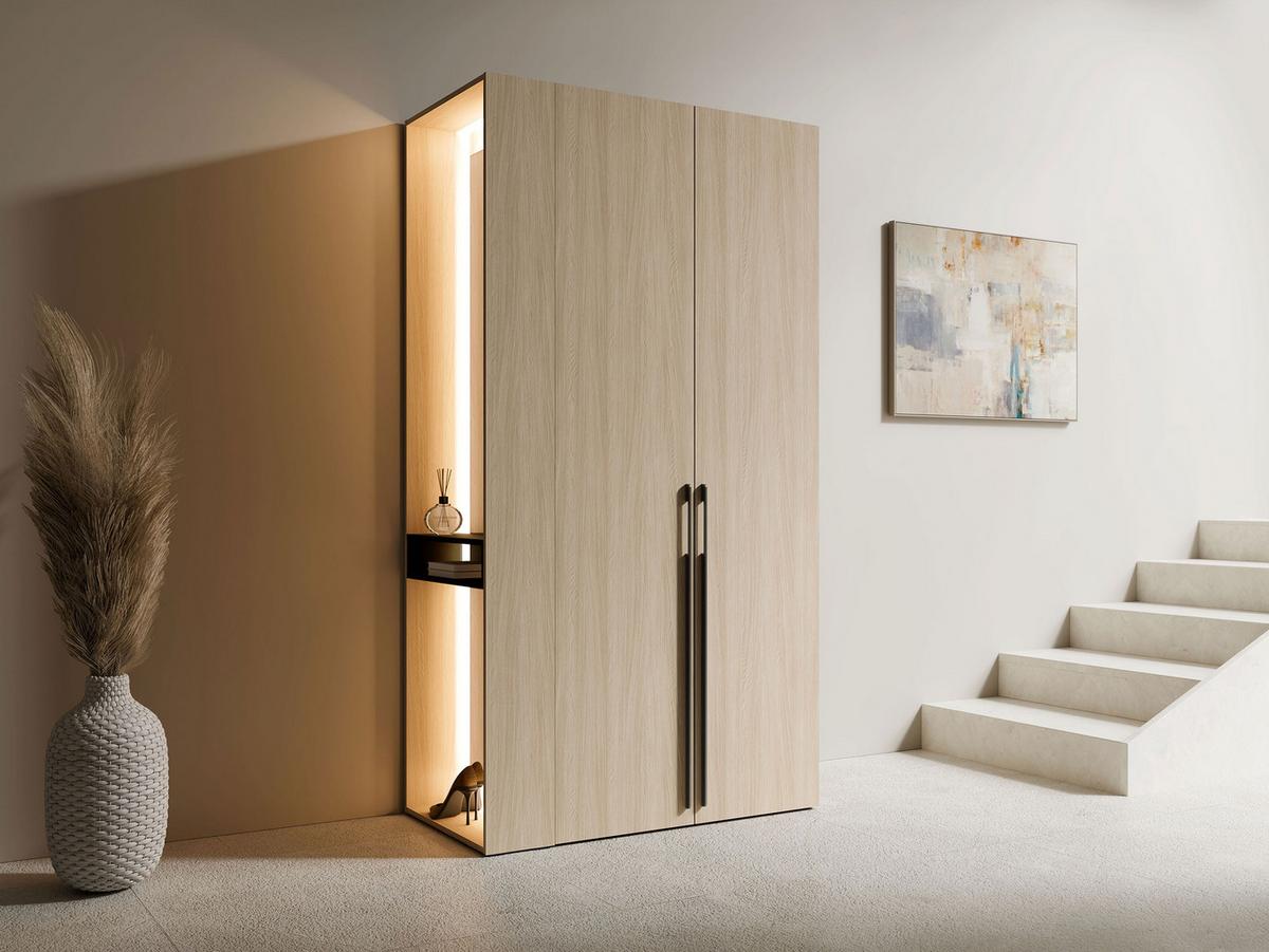 GARDEROBE Barcelona II mit Weiße LED-Beleuchtung - Eichefarben/Schwarz, Holzwerkstoff/Kunststoff (112/208/58cm) - MIRJAN24