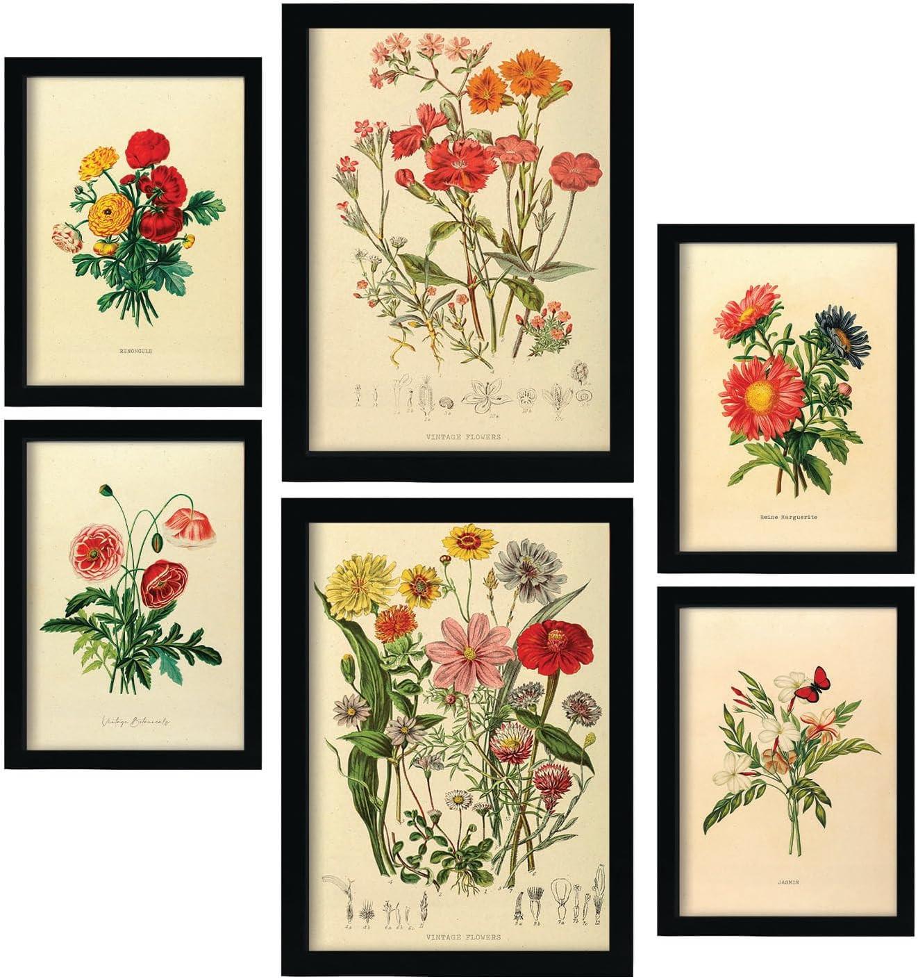 POSTER Set Mit 6 Blumensträuße 2 In Vintage A3 & A4 Weißer Rahmen - Weiß, Papier (29/3cm) - Nacnic