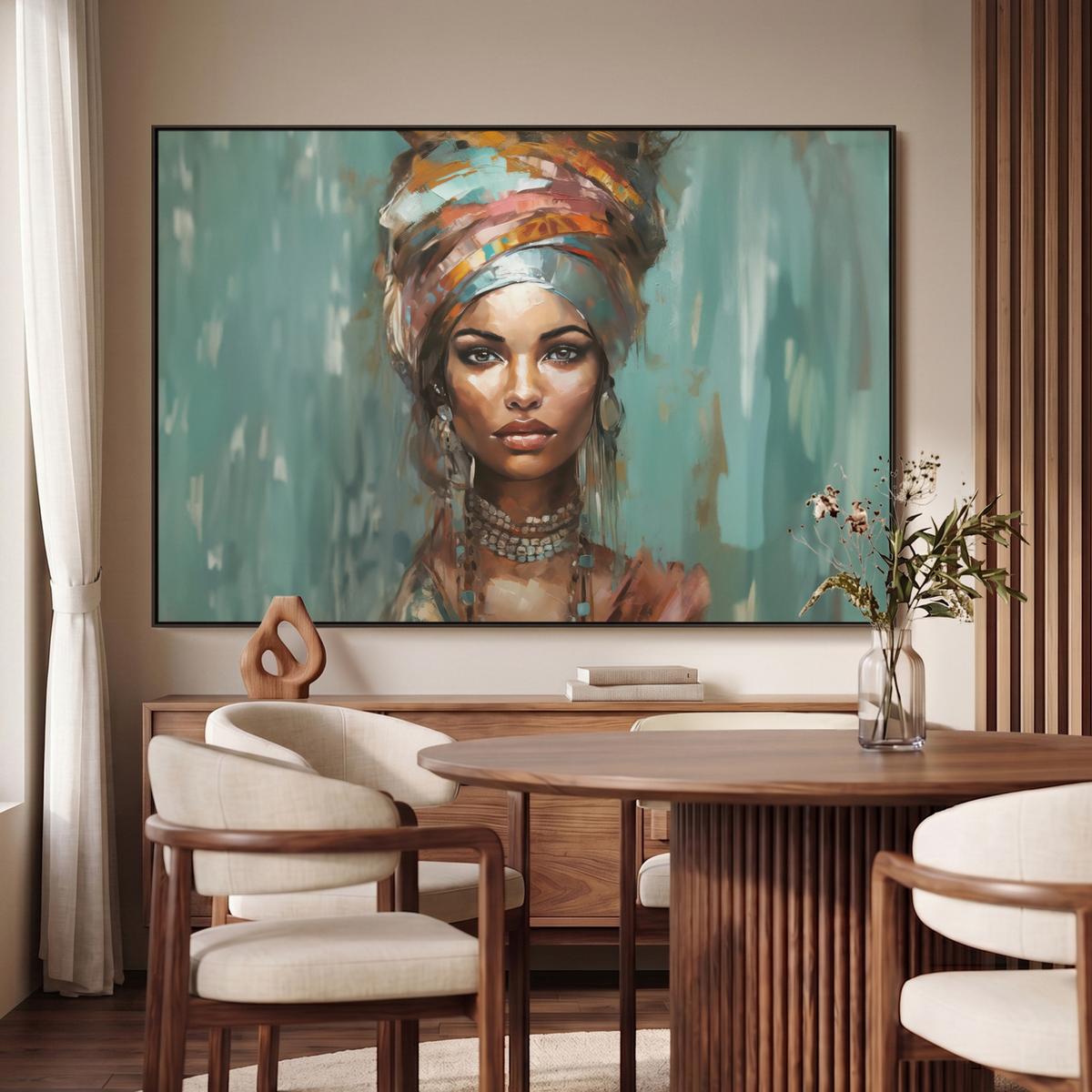 LEINWAND Bilder mit Rahmen - Frau - Kunst - Schmuck - Porträt - 120x80 - Blaugrau, Textil (120/80cm) - MuchoWow