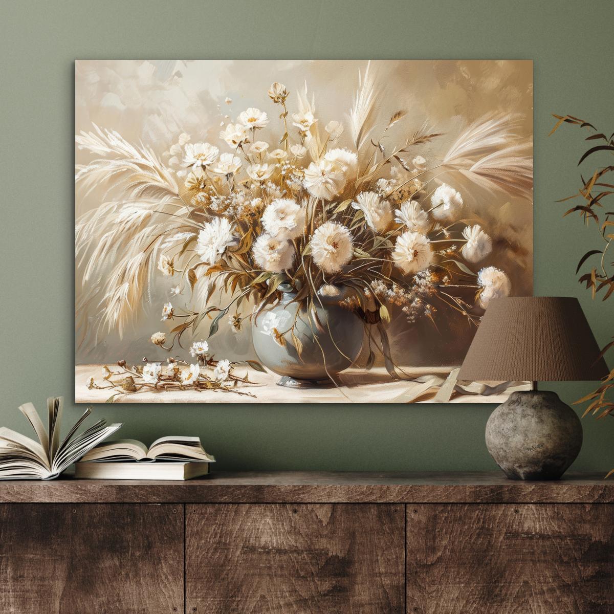 METALLBILD Blumen - Vase - Stilleben - Beige 80x60 cm - Creme, Metall (80/60cm) - MuchoWow