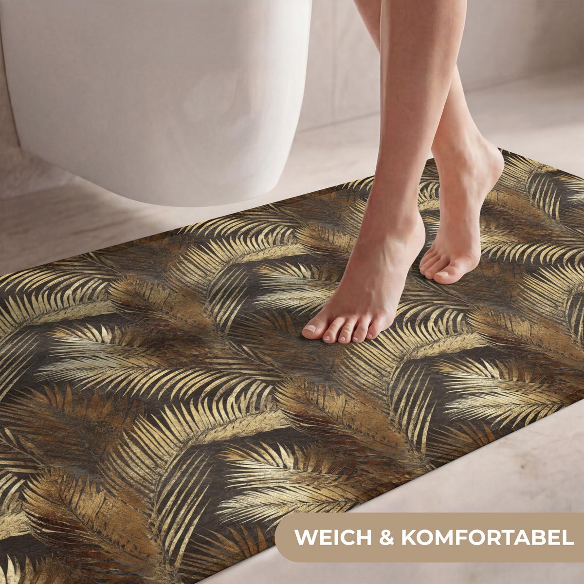 WC-VORLEGER Tropisch - Blätter - Gold WC Teppich 120x60 cm - Goldfarben, Textil (120/1cm) - OnlyWow
