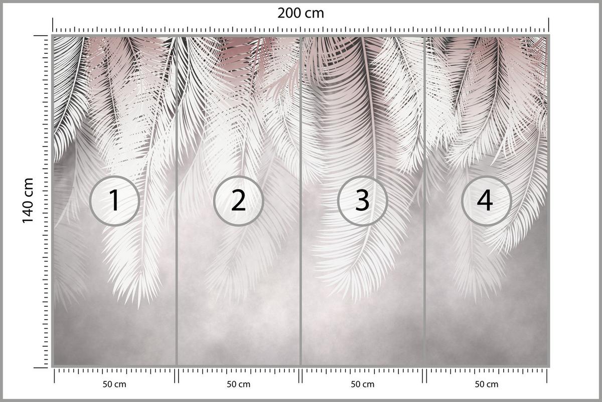 FOTOTAPETE für Esszimmer Große Palmenblätter Boho Beige 200x140 - Violett/Rosa, Papier (200/140cm) - Muralo