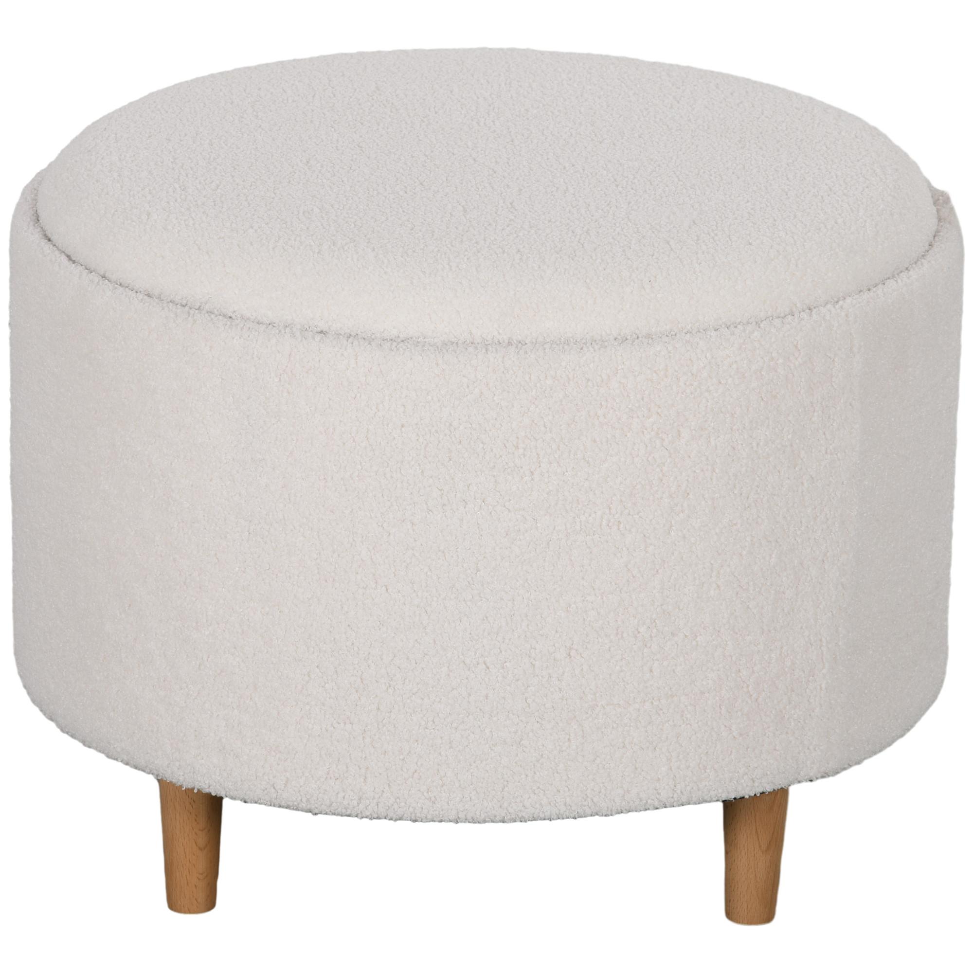 SITZHOCKER Ottomane mit Stauraum Runder Polsterhocker mit Klappdeckel, Weiß - Weiß/Naturfarben, Eichenholz/Kunststoff (56/42/56cm) - HOMCOM