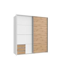 SCHWEBETÜRENSCHRANK 2-türig B183/H200/T65 cm, Passepartout-Kleiderschrank in Weiß, 1x Tür & Schubkästen in Eiche Artisan Dekor / 22697 - Eichefarben/Alufarben, Holz/Holzwerkstoff (183/200/65cm) - luma-home