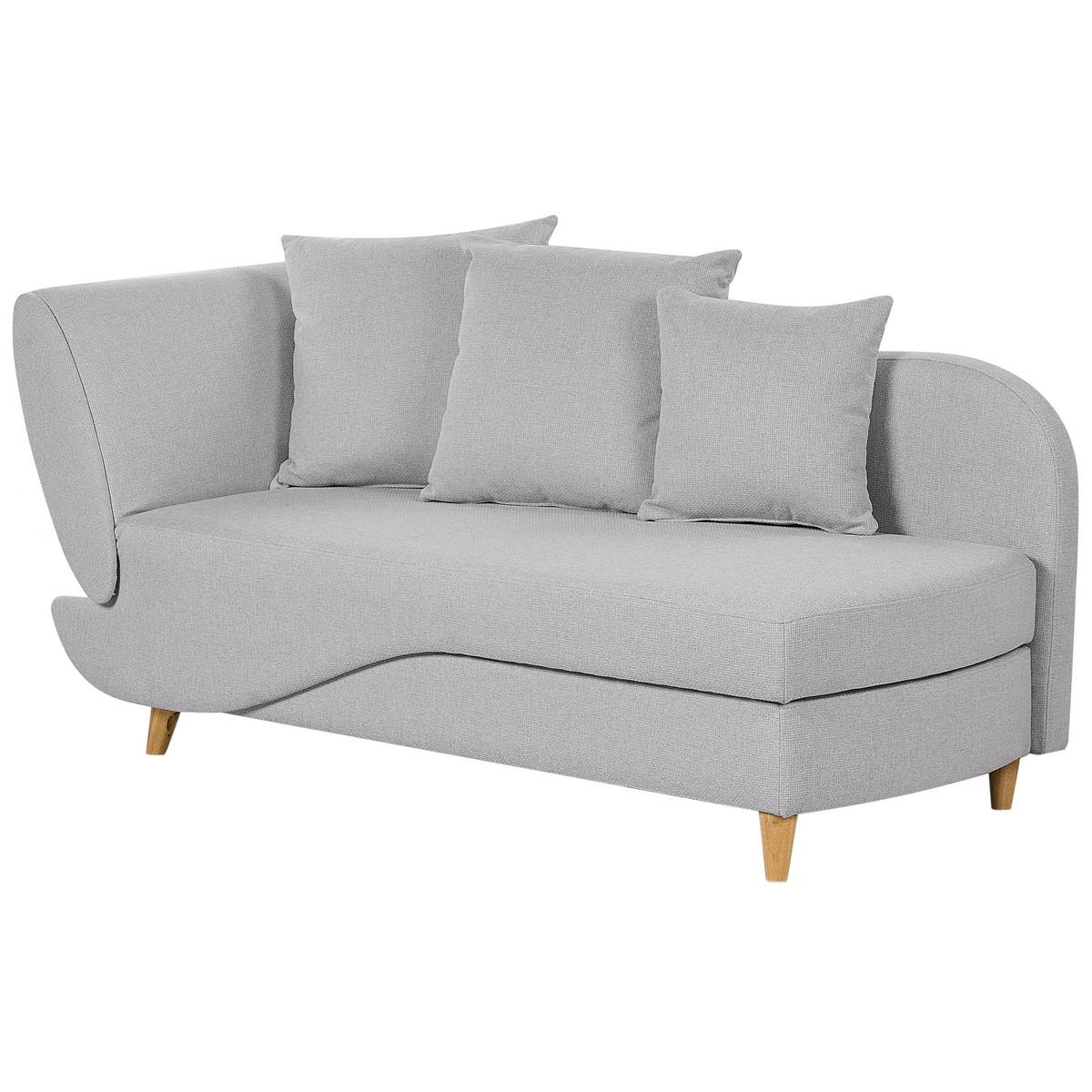 CHAISELONGUE Leinenoptik hellgrau mit Bettkasten linksseitig Meri - Hellbraun/Grau, Textil (175/73/69cm) - Beliani