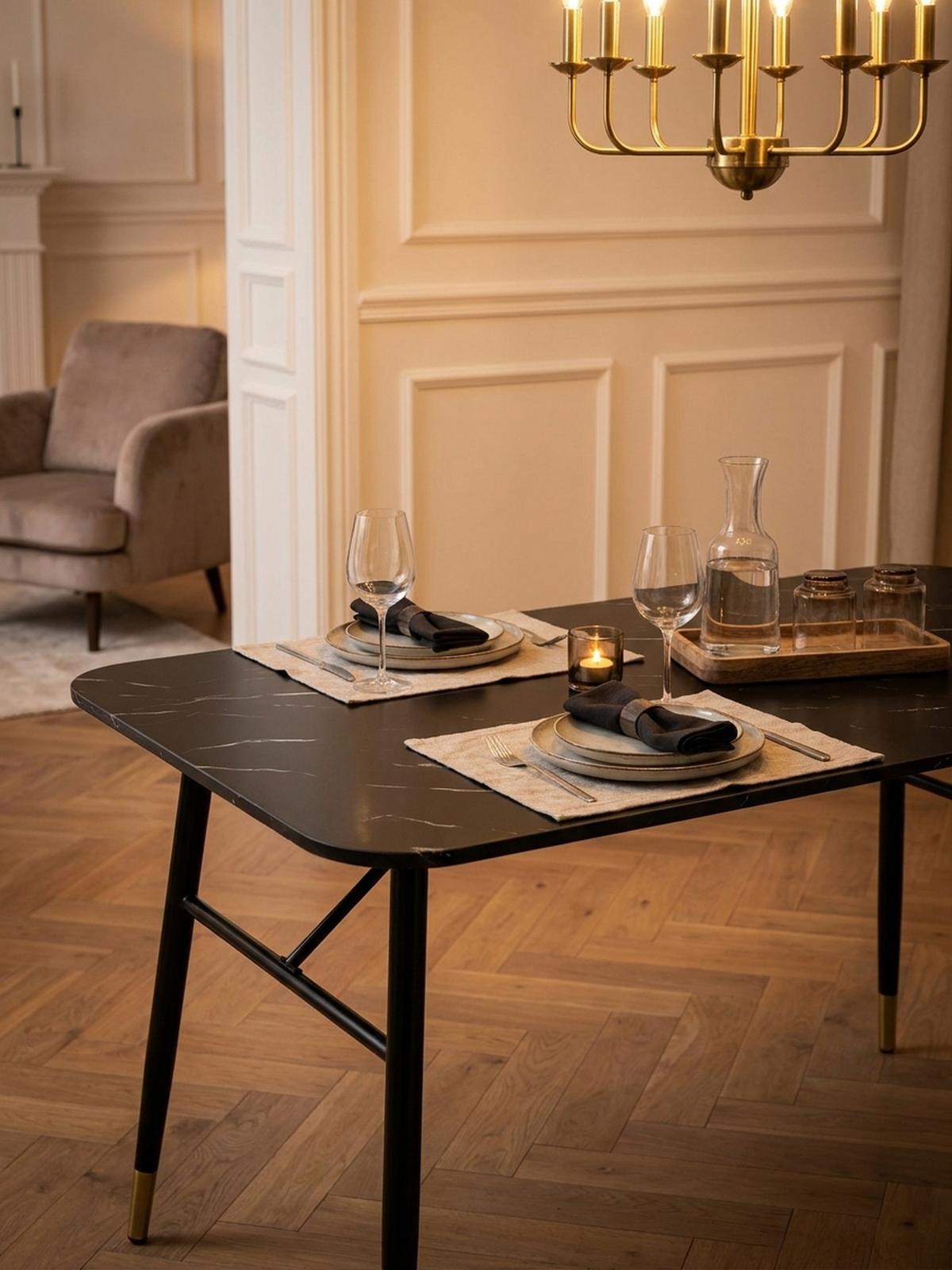 ESSTISCH Marmoroptik Metall Rechteckig Modern Klein, Schwarz 120x60x76 cm - Goldfarben/Schwarz, Holzwerkstoff/Metall (60/120/76cm) - KADIMA DESIGN