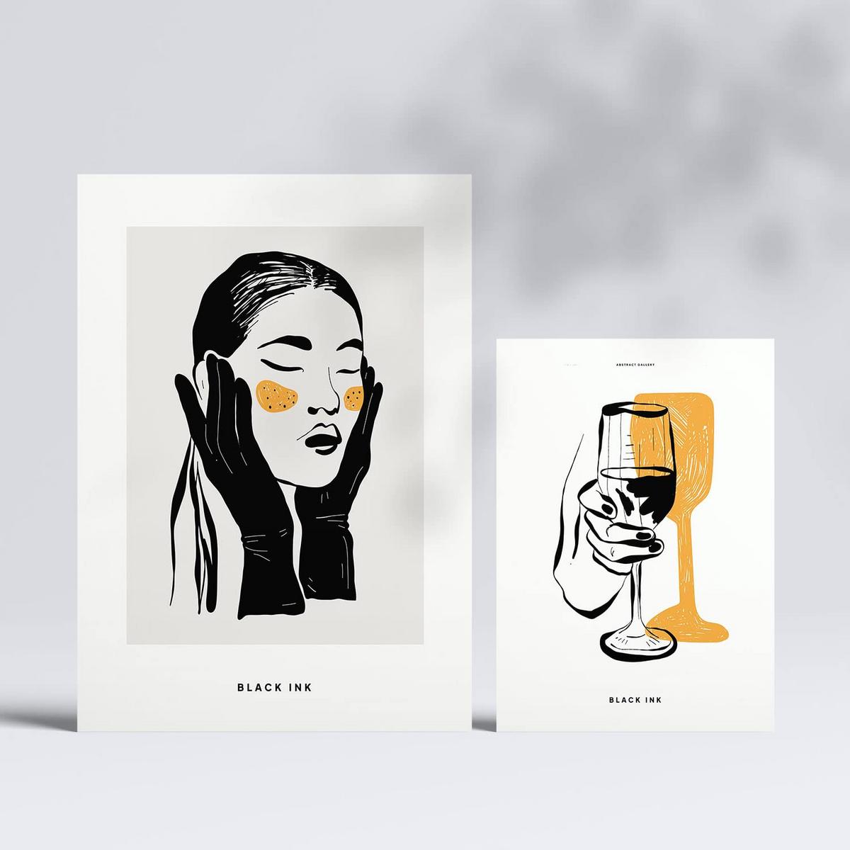 POSTER Set Mit 6 In Schwarzer Tinte Anspruchsvoll A3 & A4 Rahmenlos - Klar, Papier (29/3cm) - Nacnic