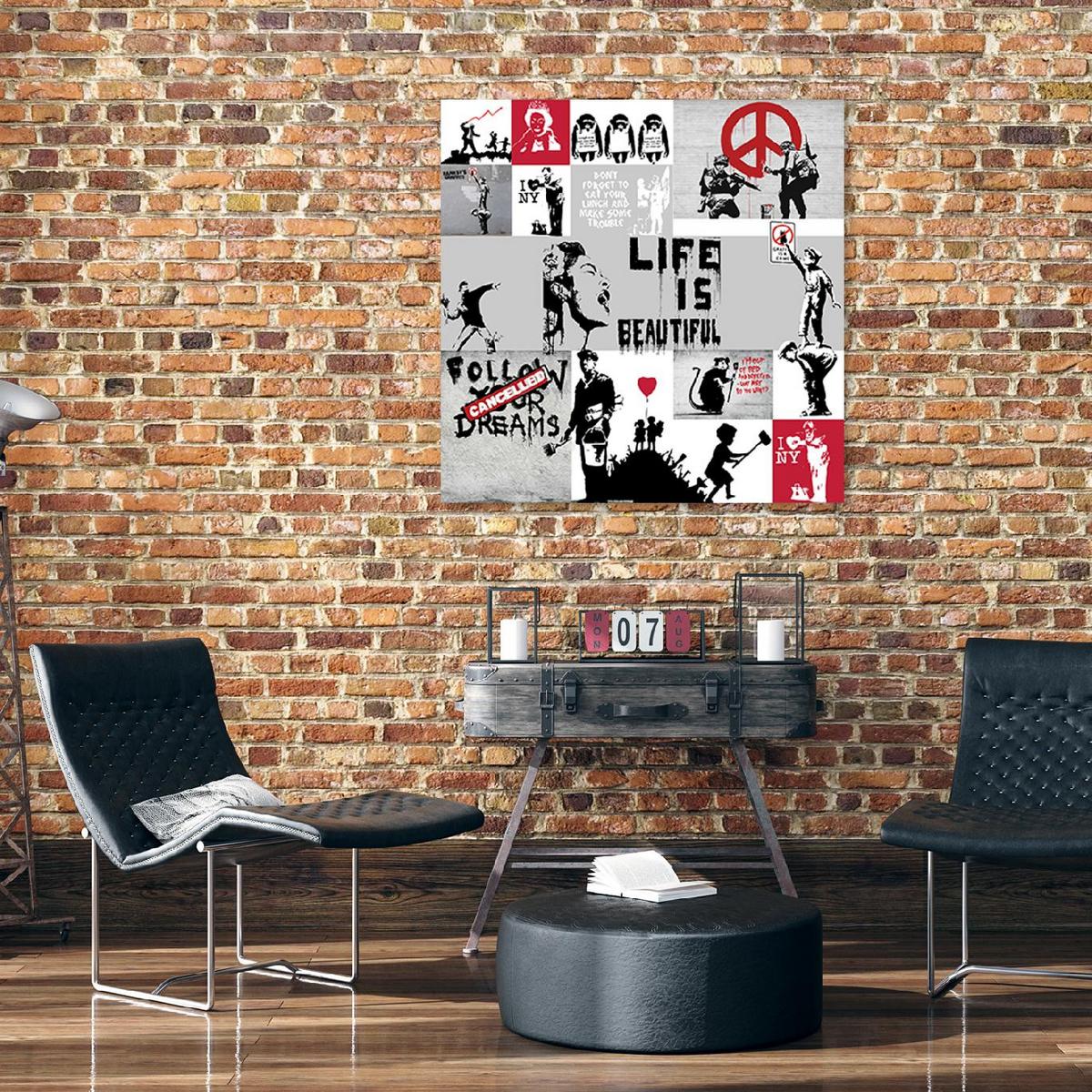 WANDBILD banksy composition graffiti - Grau, Textil (30/30cm) - Feeby