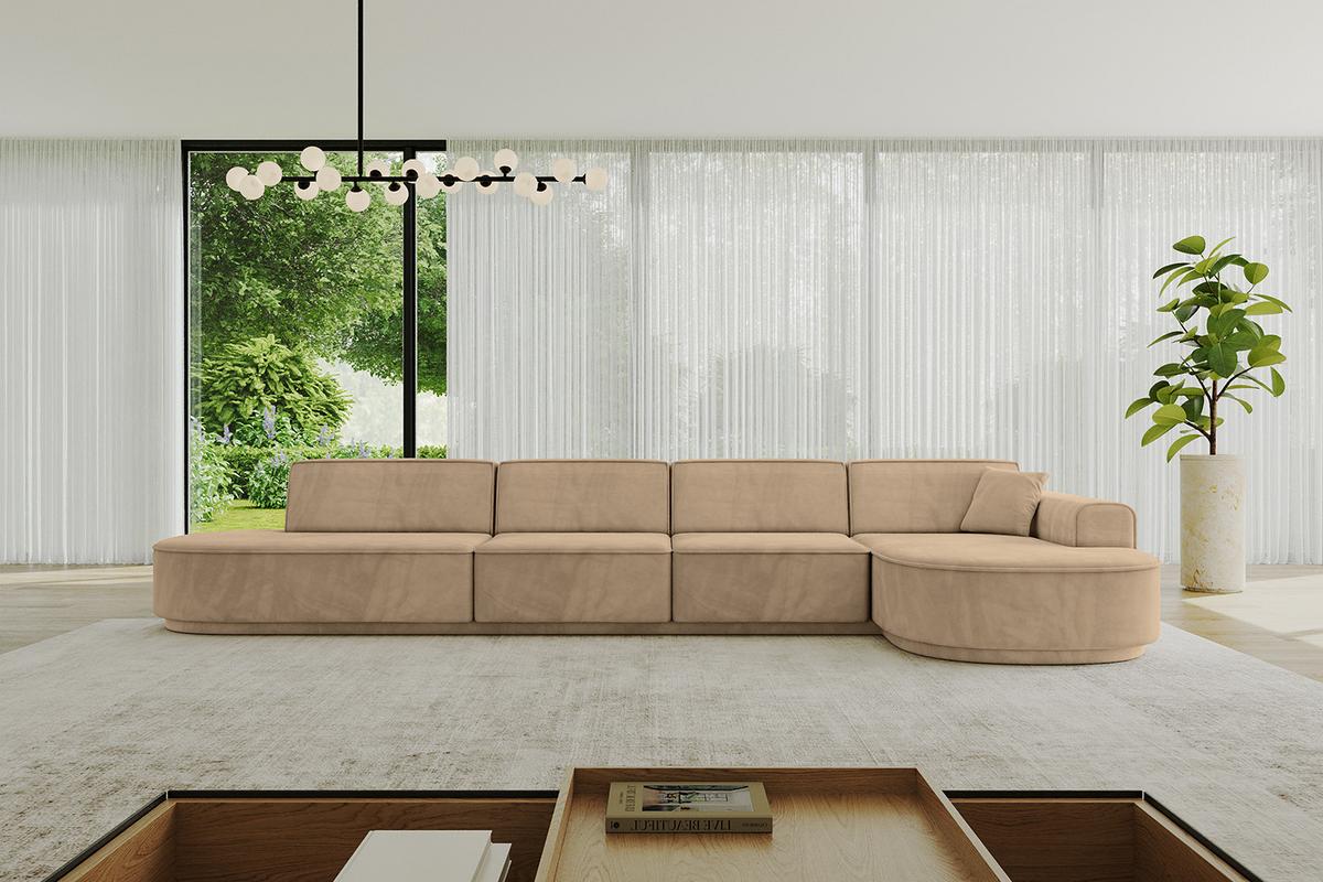 ECKSOFA Ottomane Rechts MARI-L3-v3 - 413x171x83 cm Taupe Velours - Taupe/Schwarz, Holzwerkstoff/Kunststoff (171/413cm) - ALTDECOR