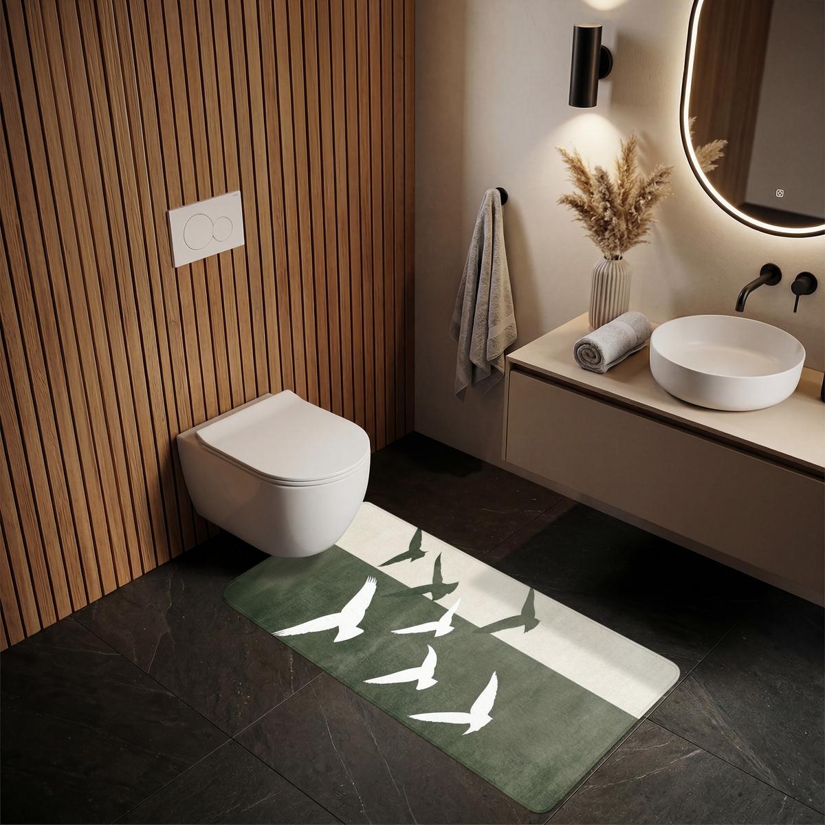 BADEMATTE Japandi - Vogel - Grün 60x120 cm - Olivgrün, Textil (60/120cm) - OnlyWow