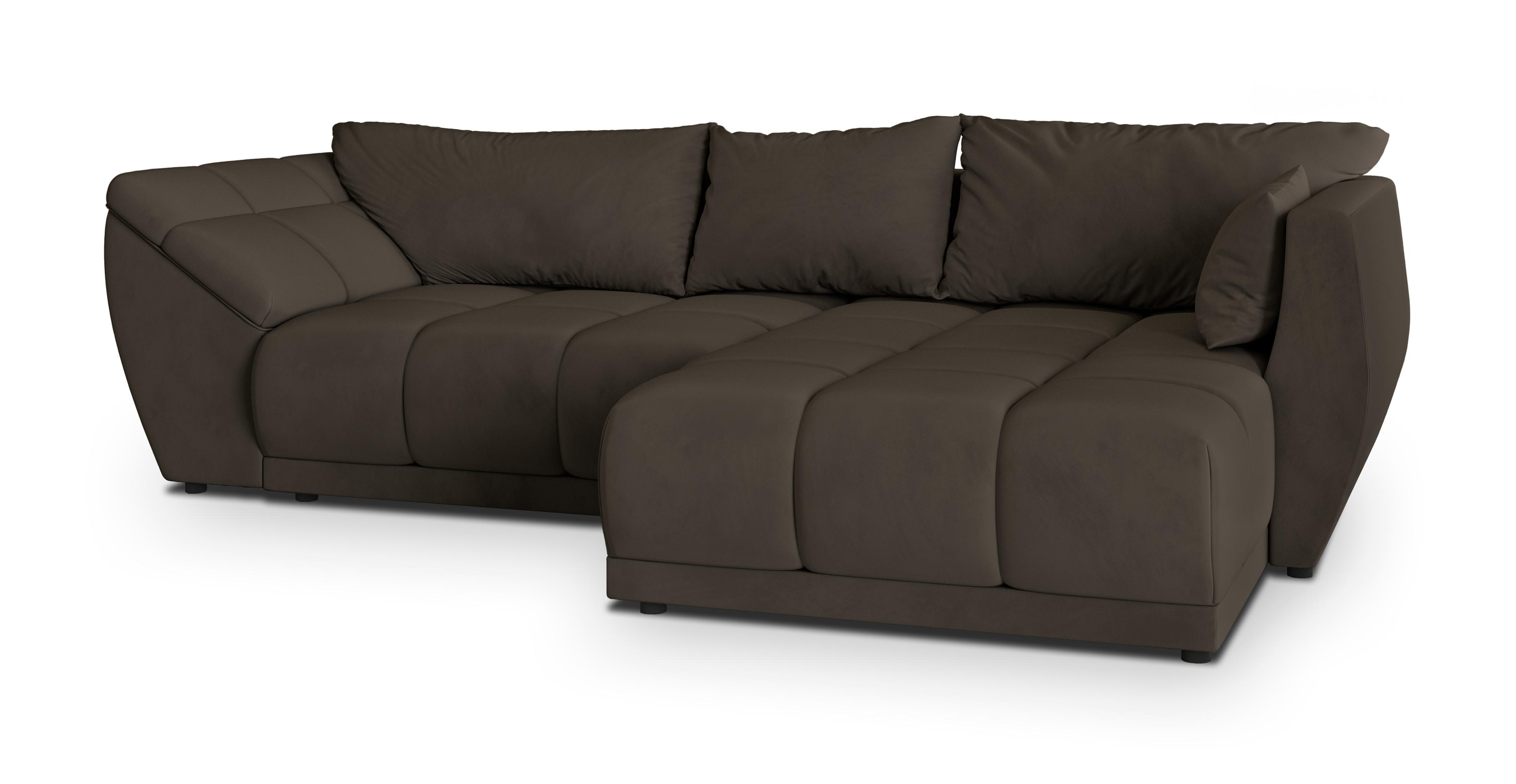ECKSOFA ORENTI R-S Braun Velours-Stoff mit Schlaffunktion - Braun, Holz (287/182cm) - MASSENO