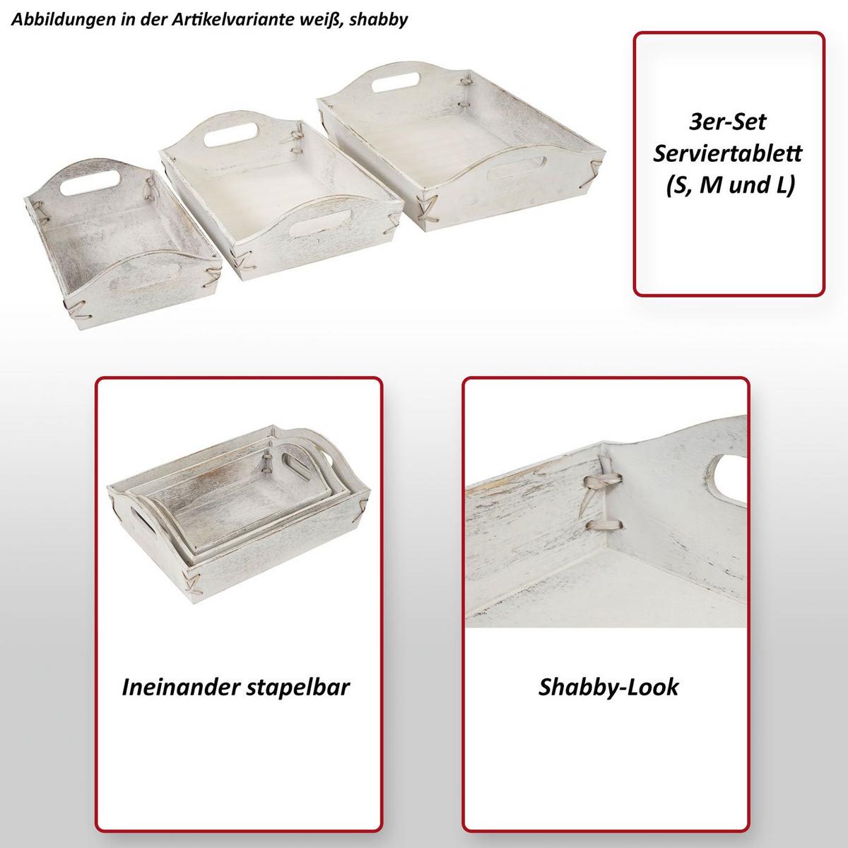 TABLETT SHABBY-LOOK 3ER SET Braun 3x Tablett-Set - Braun, Holz (36/10/27cm) - MCW
