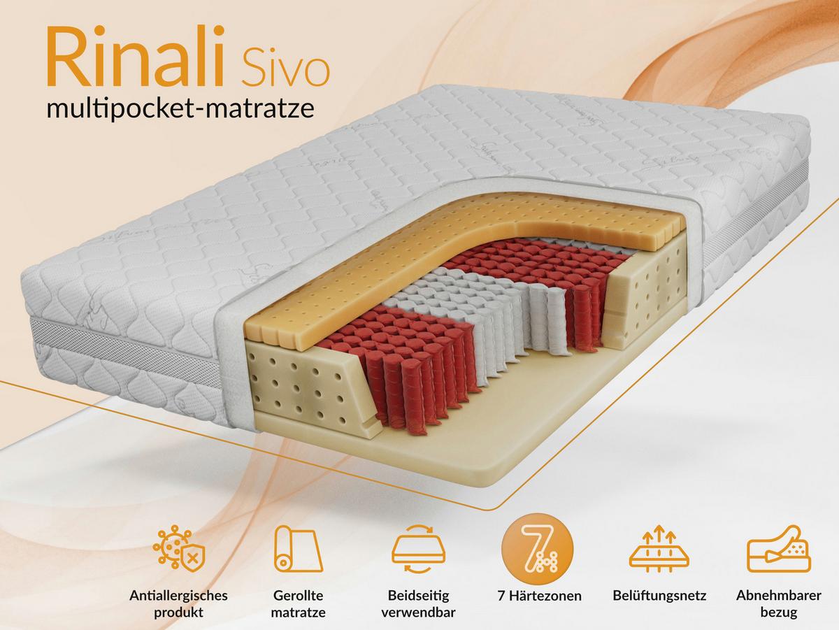 TASCHENMATRATZE RINALI - 90/200 - H3 - Sivo - Weiß, Textil (90/200cm) - MKS