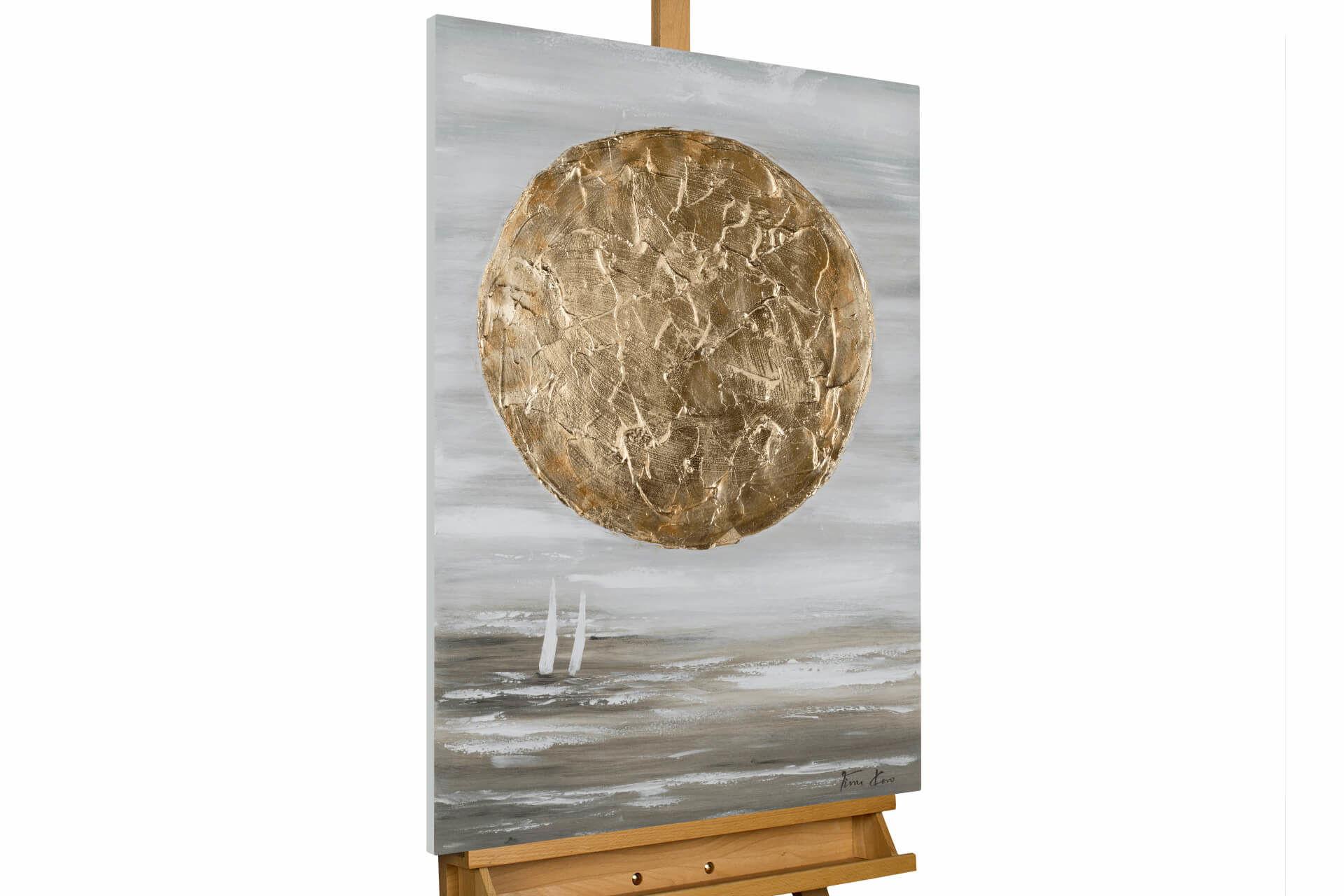 ACRYLBILD HANDGEMALT 60/90 cm - Goldfarben/Grau, Holz/Textil (60/90cm) - KUNSTLOFT