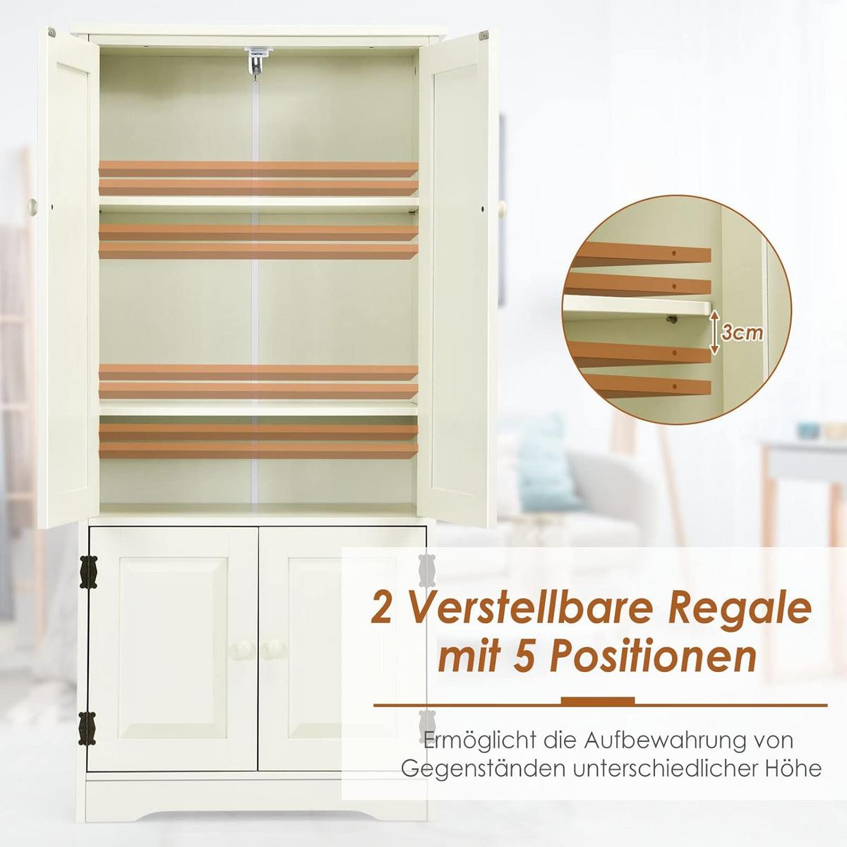 MEHRZWECKSCHRANK Flurschrank Weiß - Weiß, Holz (89/123/32cm) - COSTWAY