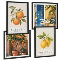 BILDER SET 4er Set - 50x50 cm & 40x60 cm Schwarzer Rahmen - Amalfi-Zitronen und -Orangen - Schwarz, Kunststoff (50/50cm) - TULUP
