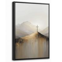 LEINWAND Bilder mit Rahmen - Hügel - Abstrakt - Kreuz - Christentum - 20x30 - Beige, Textil (20/30cm) - MuchoWow