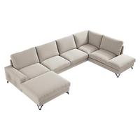 WOHNLANDSCHAFT Flavio U, Seite: Links - L1F+L2F+R3F - Schwarz/Naturfarben, Holz/Textil (367/91/214cm) - MIRJAN24