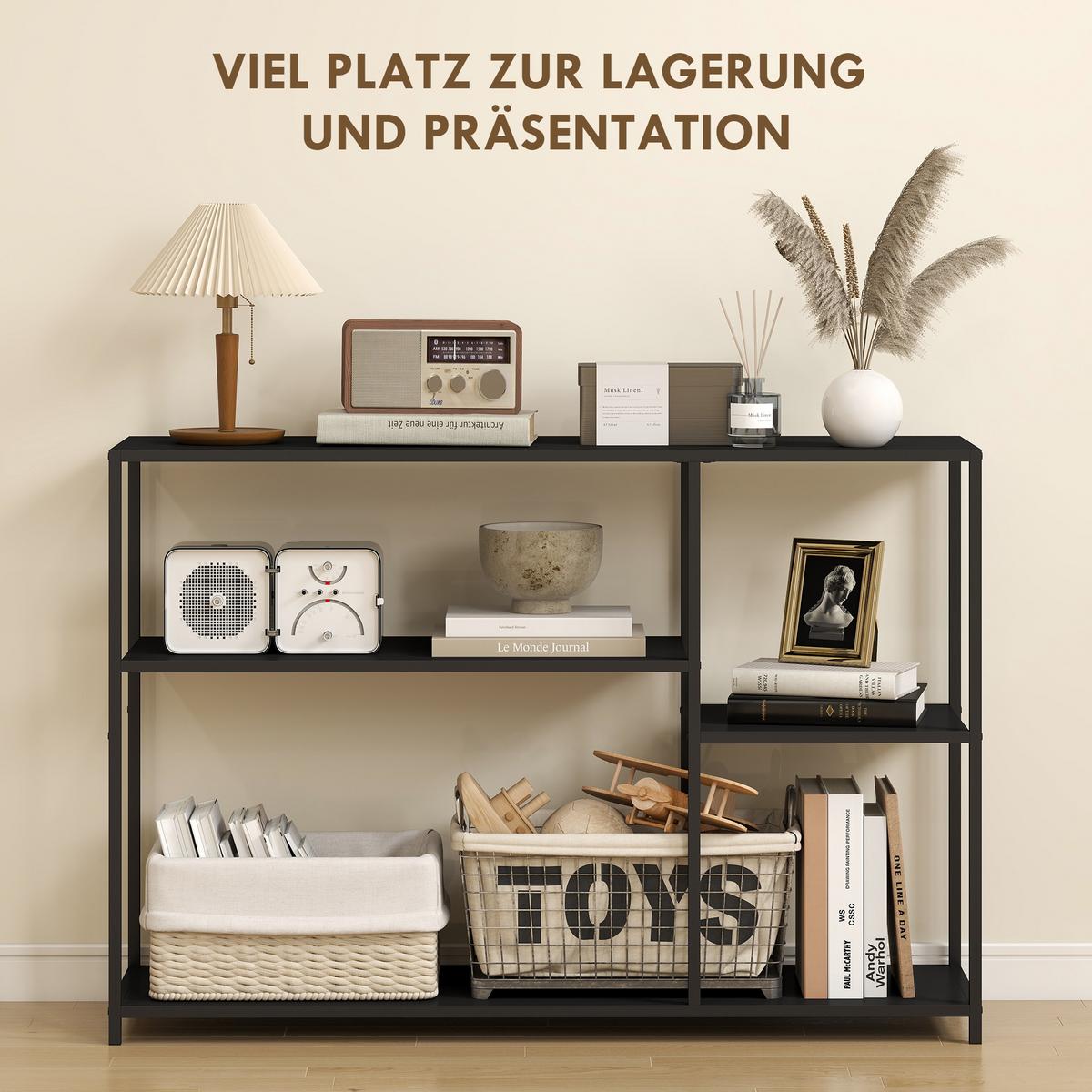 KONSOLENTISCH Flurtisch mit 4 Ablagen, Beistelltisch mit Stahlrahmen, Schwarz - Schwarz, Metall (110/30/75cm) - HOMCOM