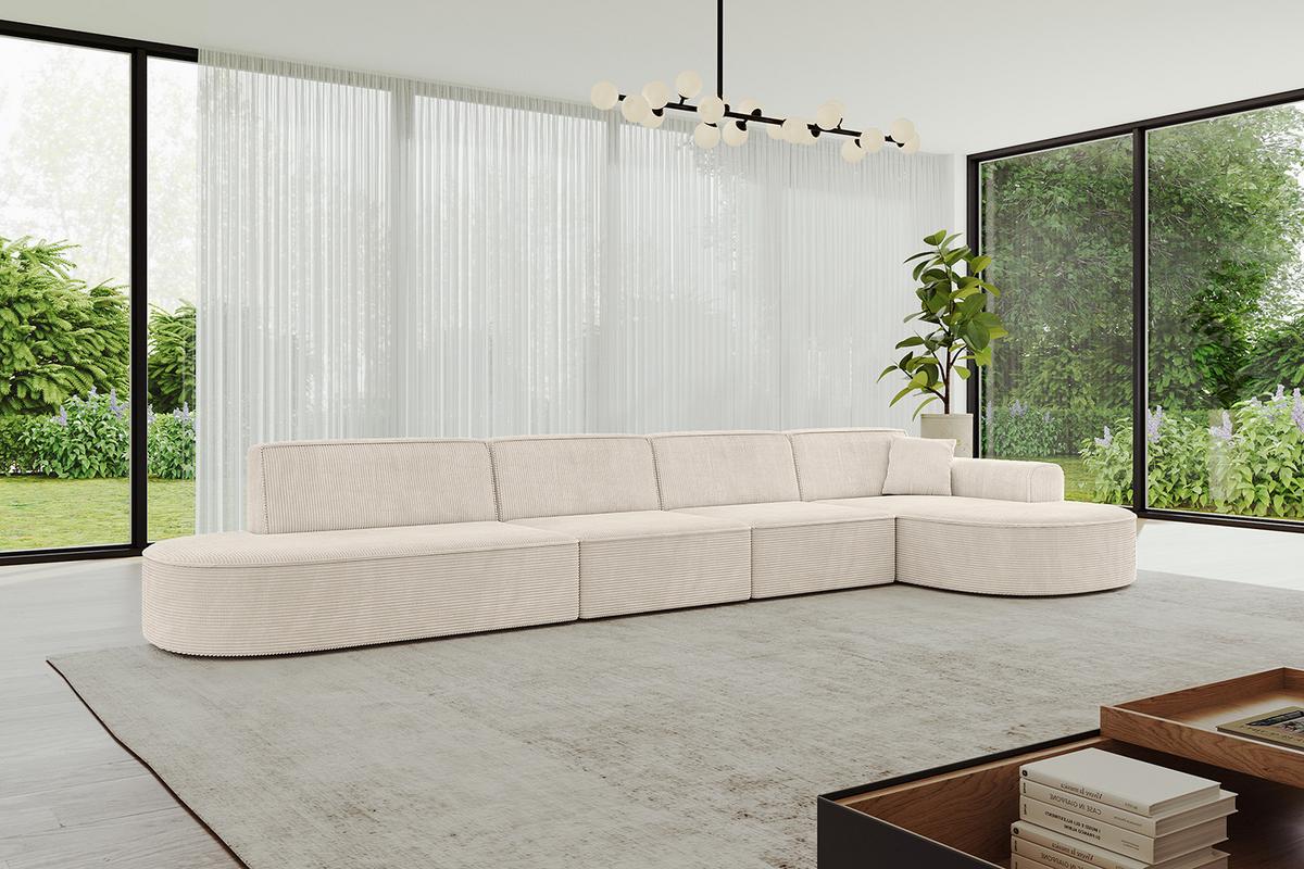 ECKSOFA Ottomane Rechts MARI-L3 - 413x171x79 cm Beige Cord - Beige/Schwarz, Holzwerkstoff/Kunststoff (171/413cm) - ALTDECOR