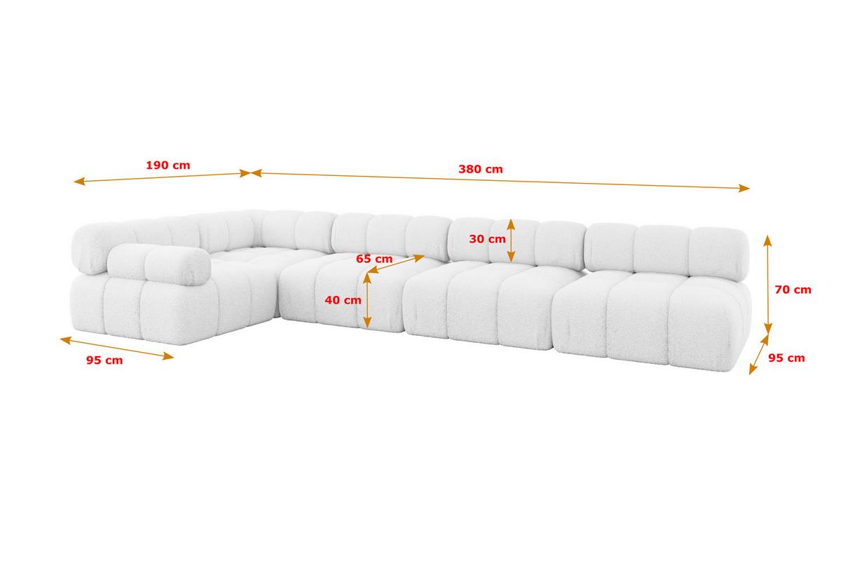 ECKSOFA modulares Sofa Mende-L3 - 380x190x70 cm Weiß Bouclé - Weiß, Holzwerkstoff/Textil (380/190cm) - ALTDECOR
