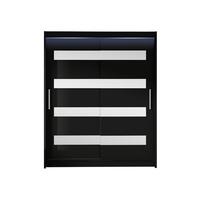 SCHWEBETÜRENSCHRANK Westa XIII, mit RGB LED Beleuchtung - Silberfarben/Schwarz, Holzwerkstoff/Metall (150/200/58cm) - MIRJAN24