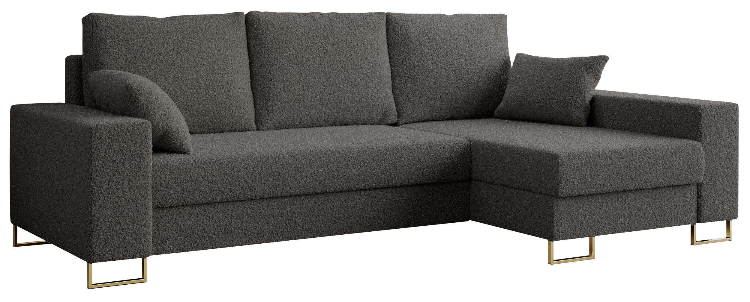 ECKSOFA Dorian Boucle Dunkelgrau - Dunkelgrau/Goldfarben, Textil/Metall (242/138cm) - MKS