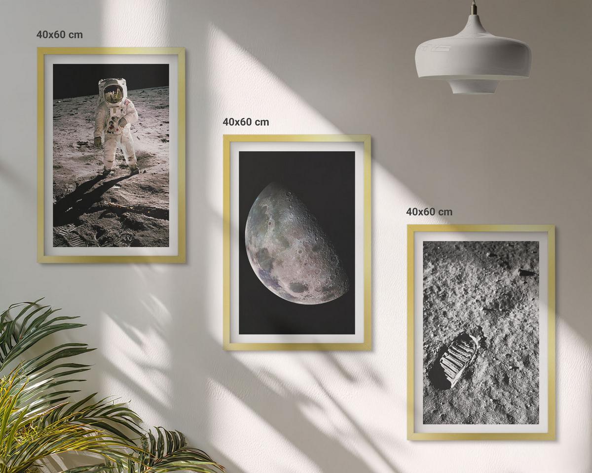 BILDER SET 3er Set - 40x60 cm Goldrahmen - Astronautenfoto vom Mond - Goldfarben, Kunststoff (40/60cm) - TULUP