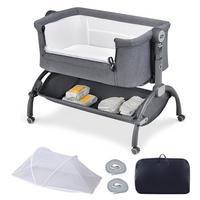 BABYWIEGE mit Matratze grau - Grau, Textil - COSTWAY