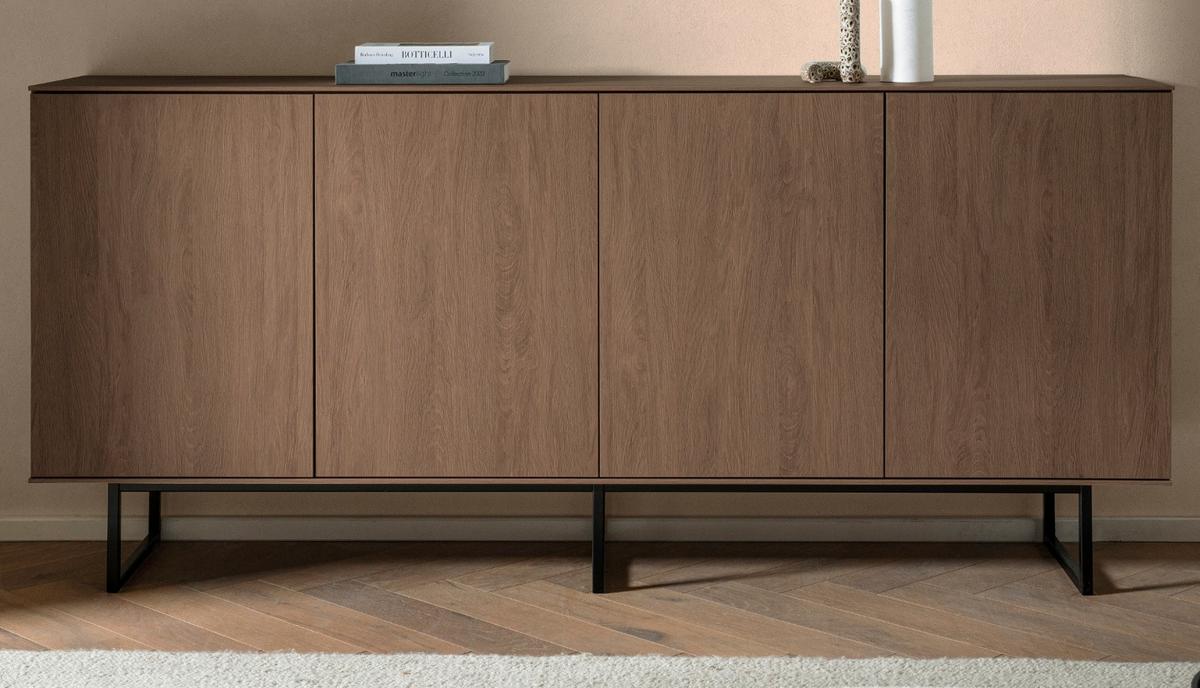 SIDEBOARD in Nussbaum 200 x 90 cm, Kommode mit Push-to-Open - Nussbaumfarben/Schwarz, Holzwerkstoff/Metall (200/90/40cm) - Furn.Design