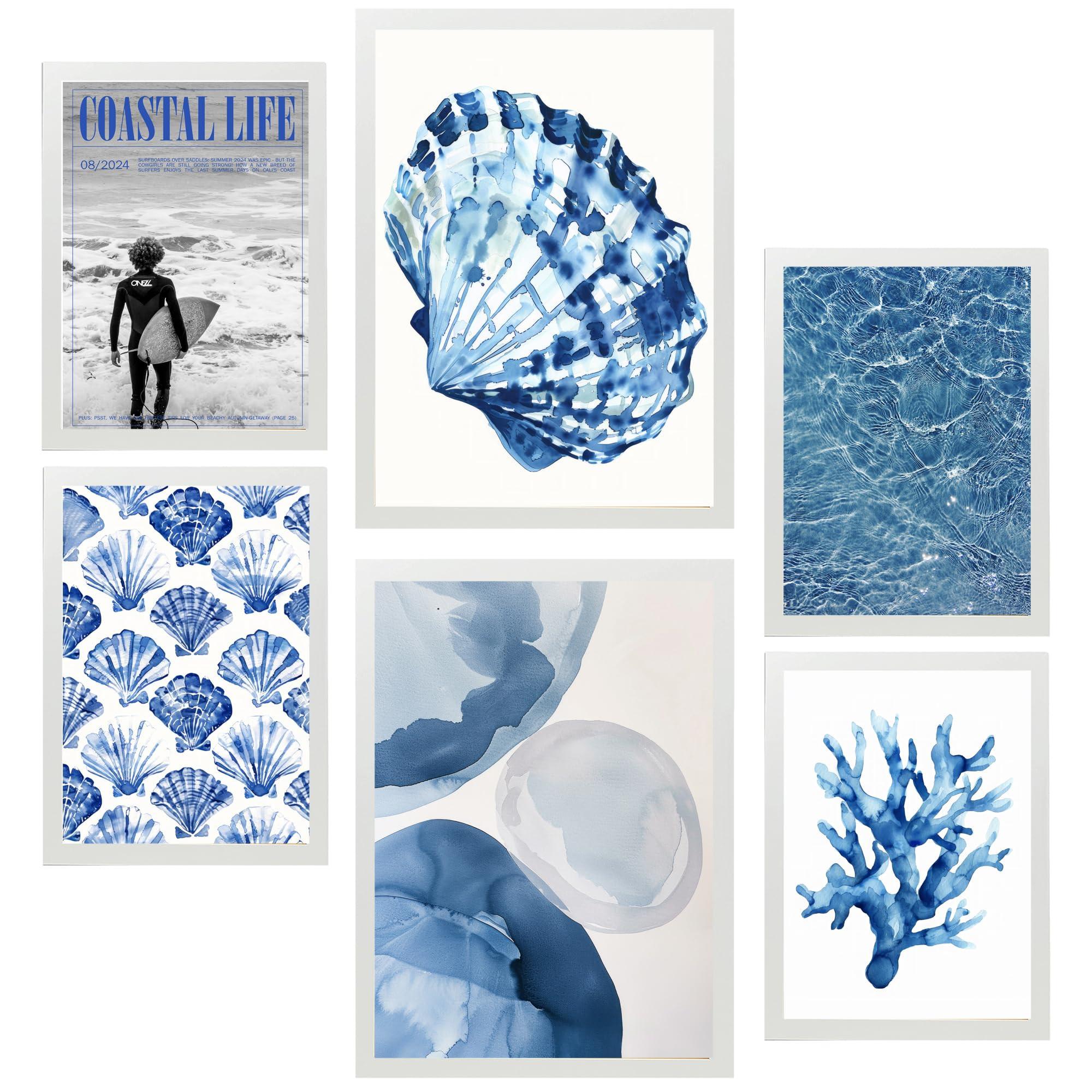 POSTER Set Mit 6 Marineblau, Meer Und Sommer A3 & A4 Weißer Rahmen - Weiß, Papier (29/3cm) - Nacnic