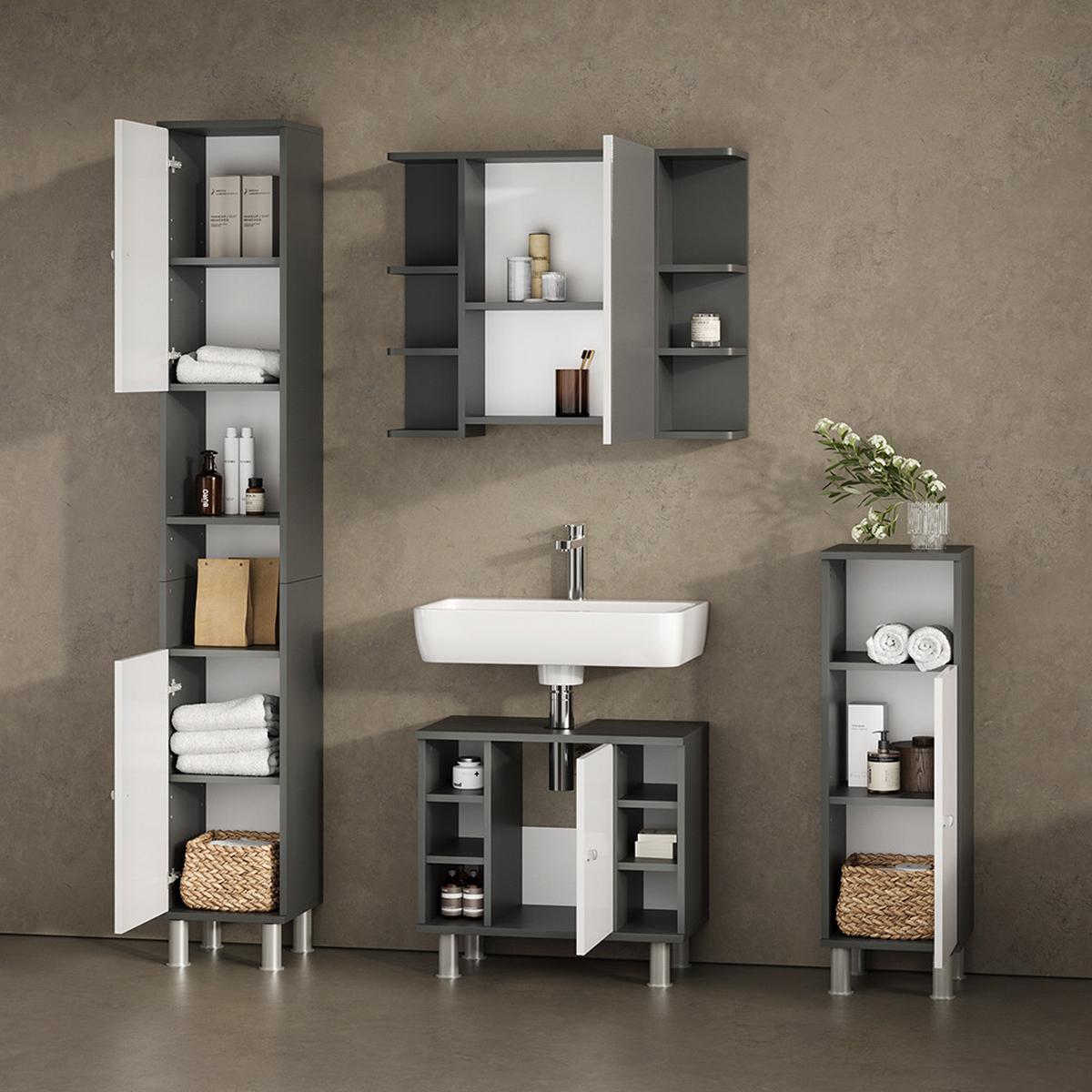 BADMÖBEL-SET Fucino Anthrazit 4 Teile - Anthrazit, Holzwerkstoff (60/54/32cm) - Livinity®