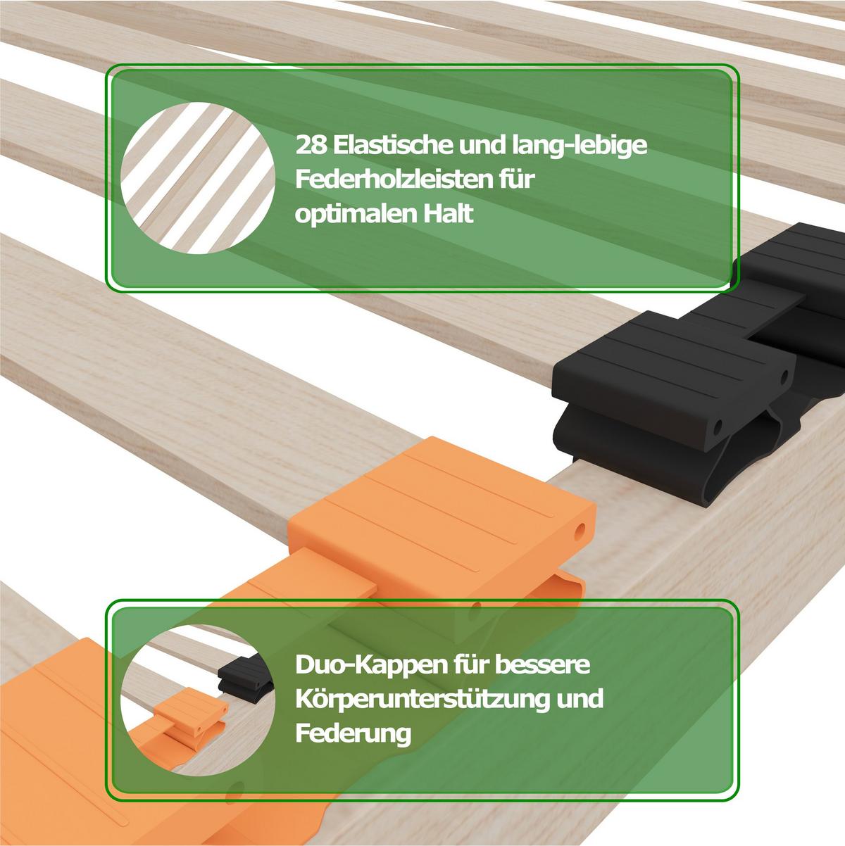 LATTENROST ErgoFlex – 90/200 cm, 7 Zonen, Härtegrad einstellbar - Eschefarben, Holz/Metall (90/200cm) - Schlaftroll