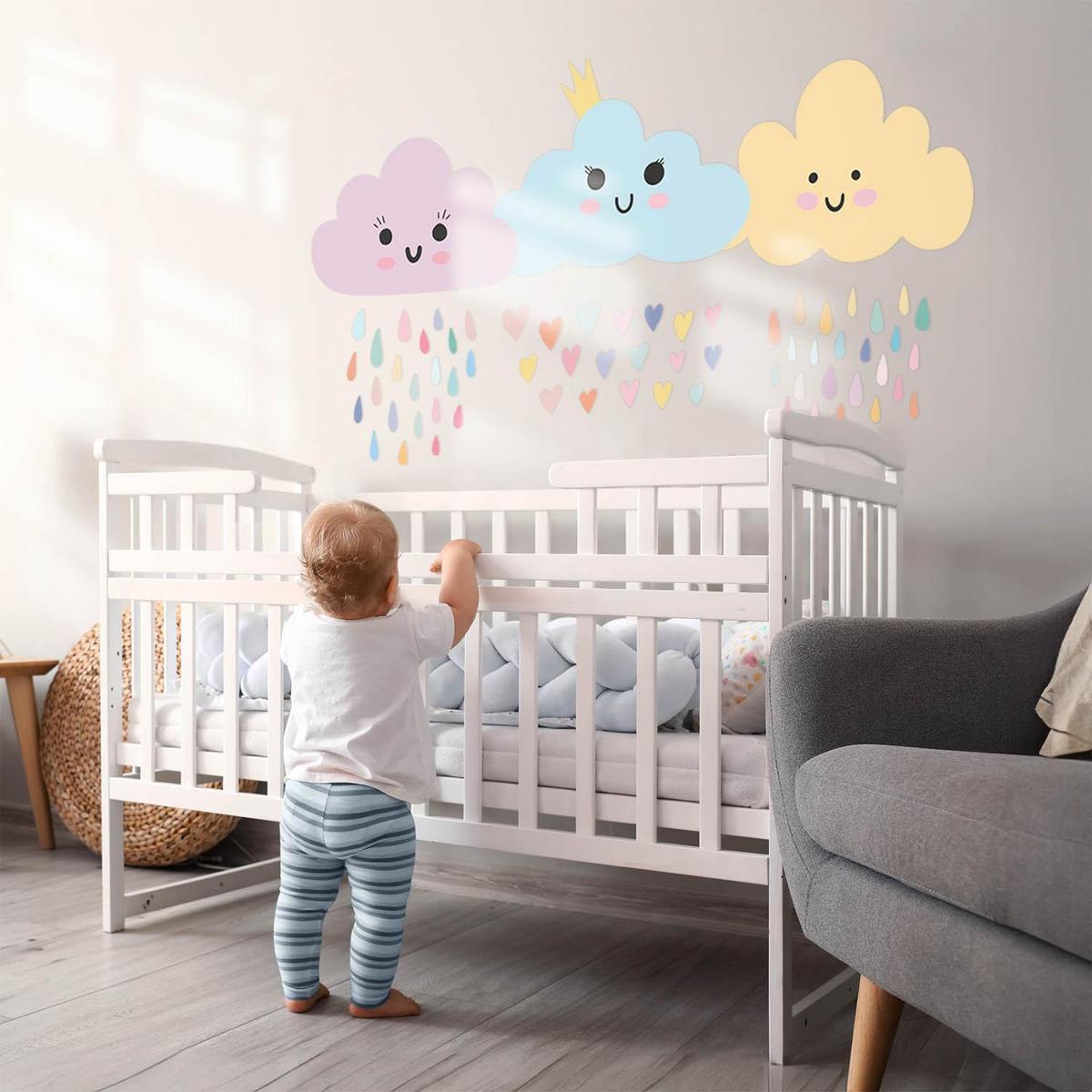 WANDAUFKLEBER 130x167cm - Lächelnde Wolken - Multicolor, Kunststoff (130/167/0.1cm) - Wallfluent