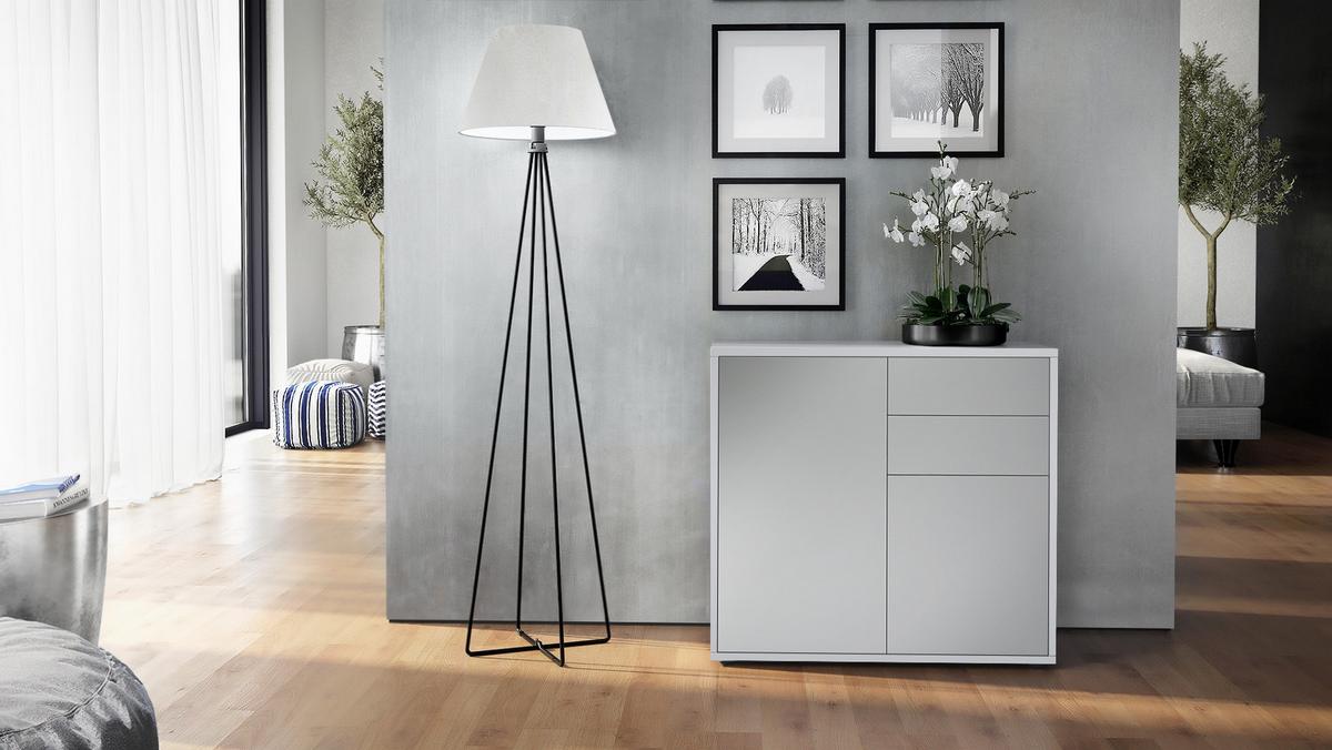 KOMMODE Ben Front in Hellgrau Seidenmatt - Greige, Holzwerkstoff (79/74/36cm) - Vladon