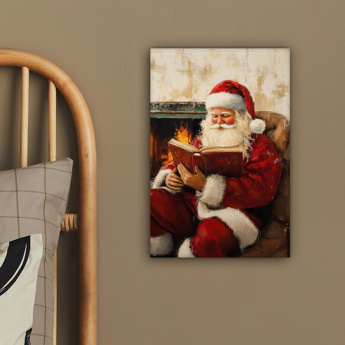LEINWANDBILD Weihnachten - Weihnachtsmann - Winter - Open Fireside Deko Wohnzimmer 20x30 cm - Dunkelrot, Textil (20/30cm) - MuchoWow